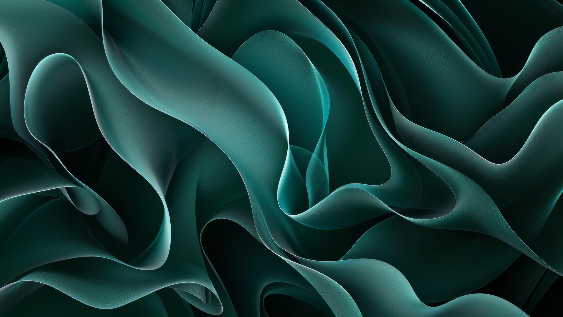 Elegant dark jade flowing shapes on iPhone background