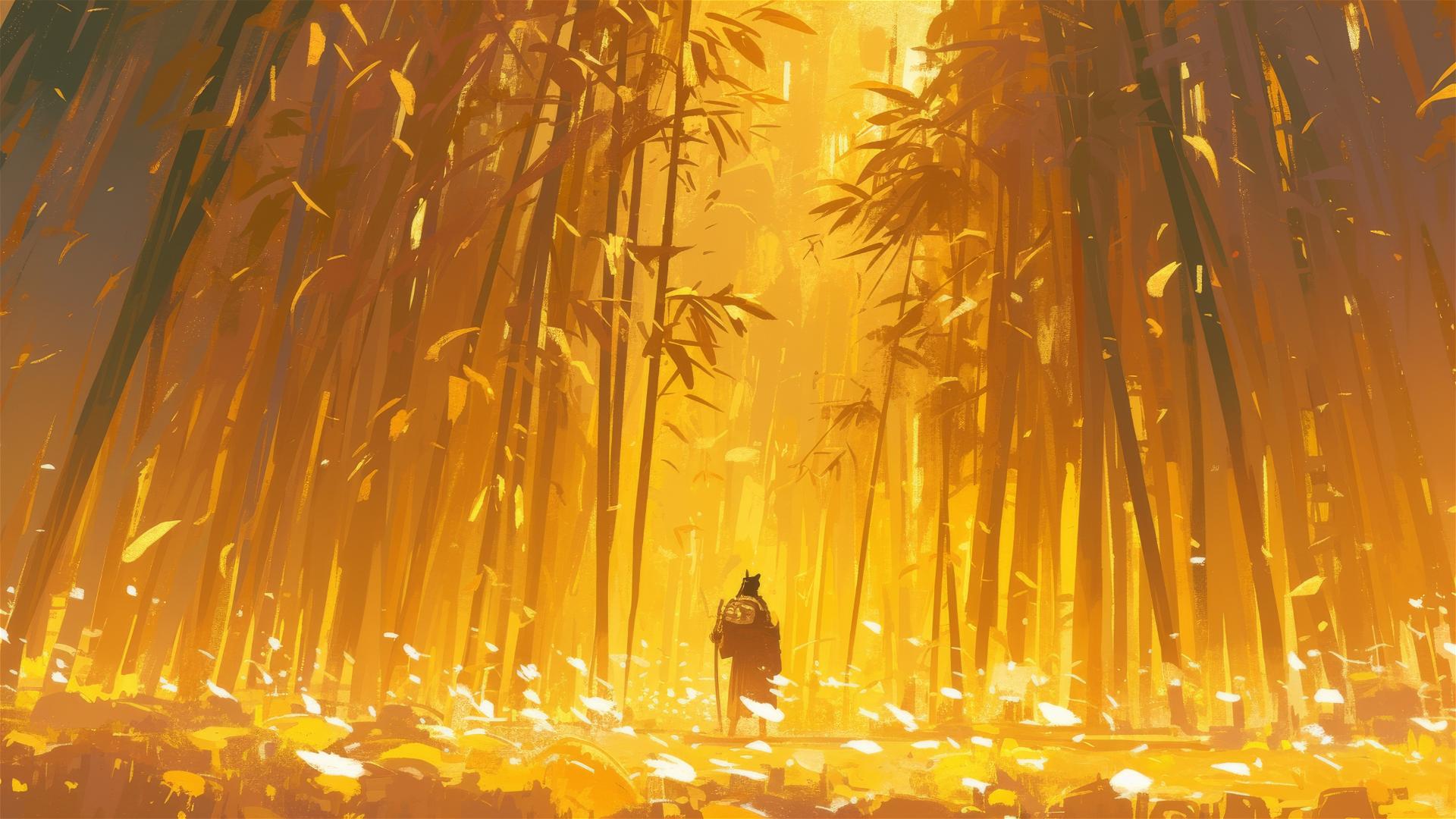 Golden bamboo grove ringing like bells in the wind
