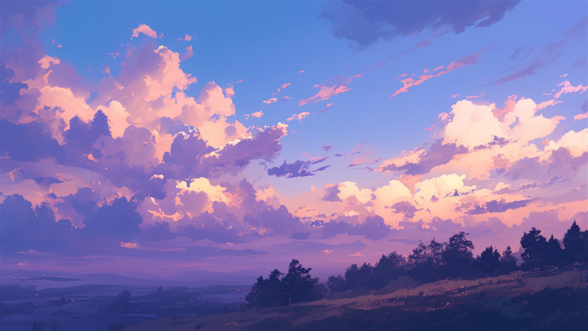 Elderberry-shaped clouds in purple hues at dusk