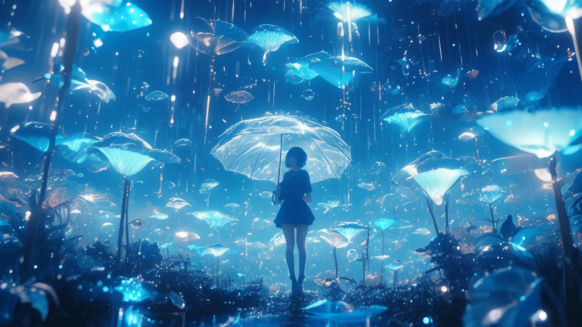 3D holographic rain with native flora and fauna illusions