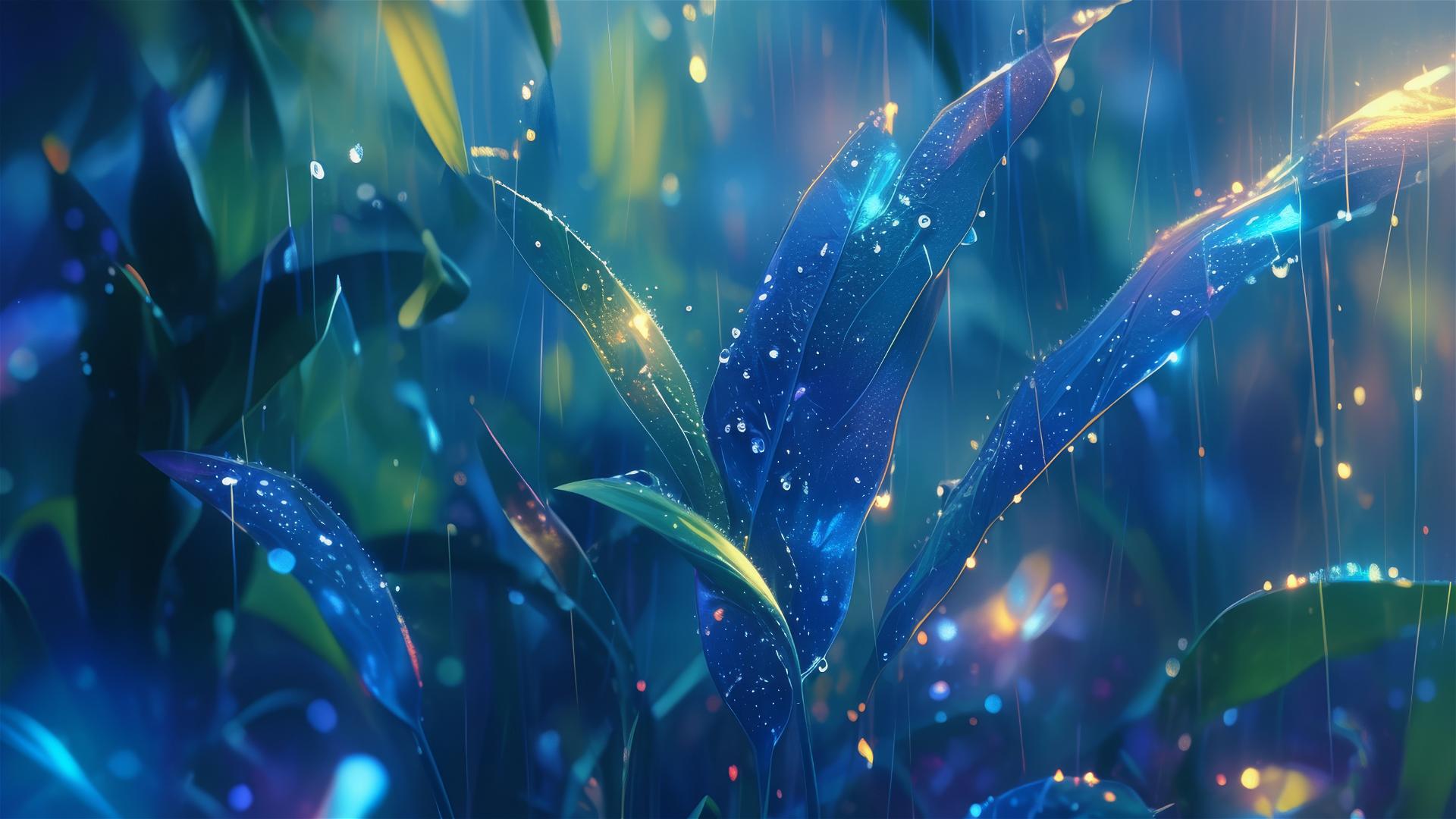 Holographic rain with 3D flora and fauna images
