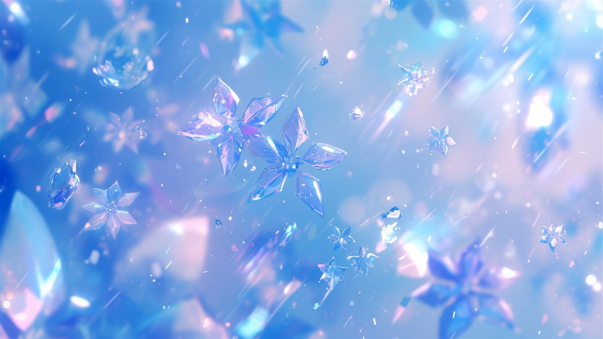 Holographic rain with snowflake-encased droplets on a frosty morning