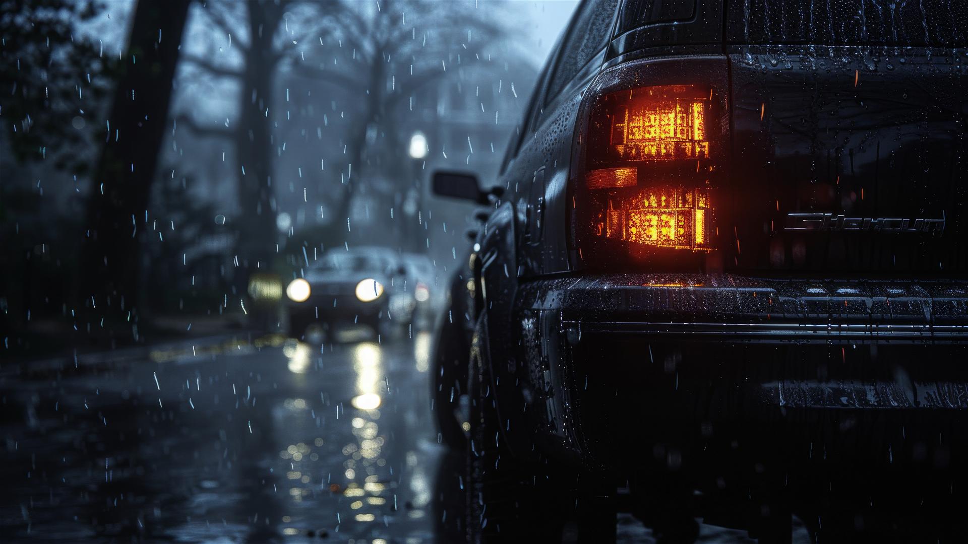 Close-up of GMC Envoy in dim, foggy, gothic setting