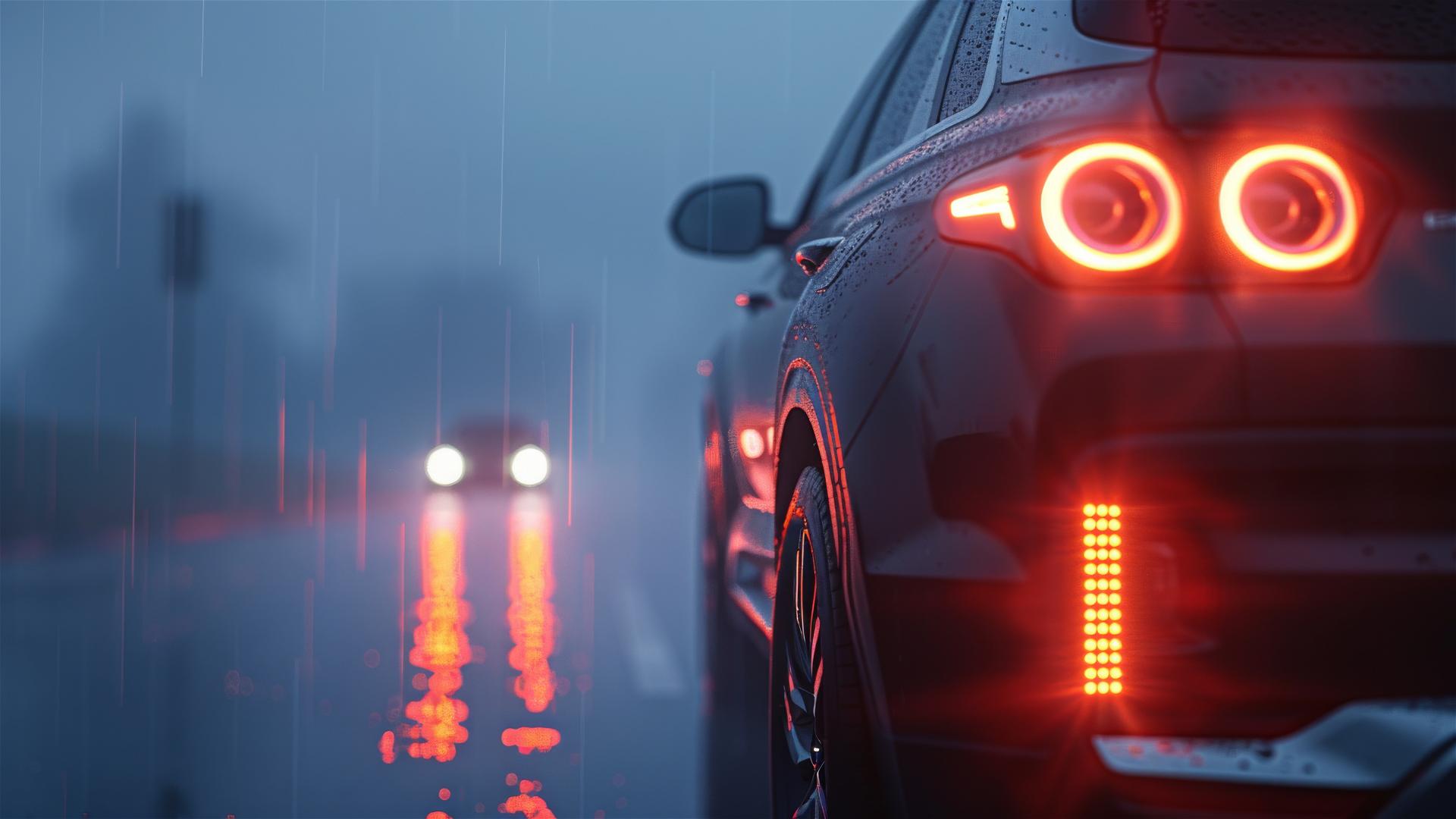 Hyundai Palisade in dim, gothic gloomy lighting with fog