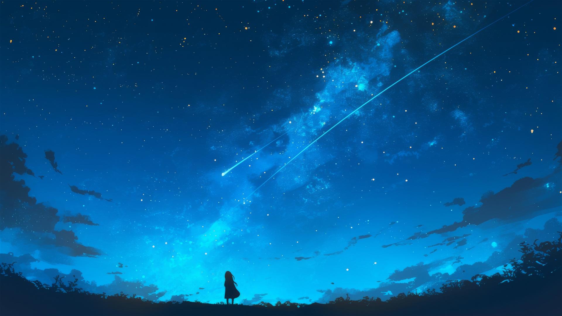 Shooting star in a dark night sky