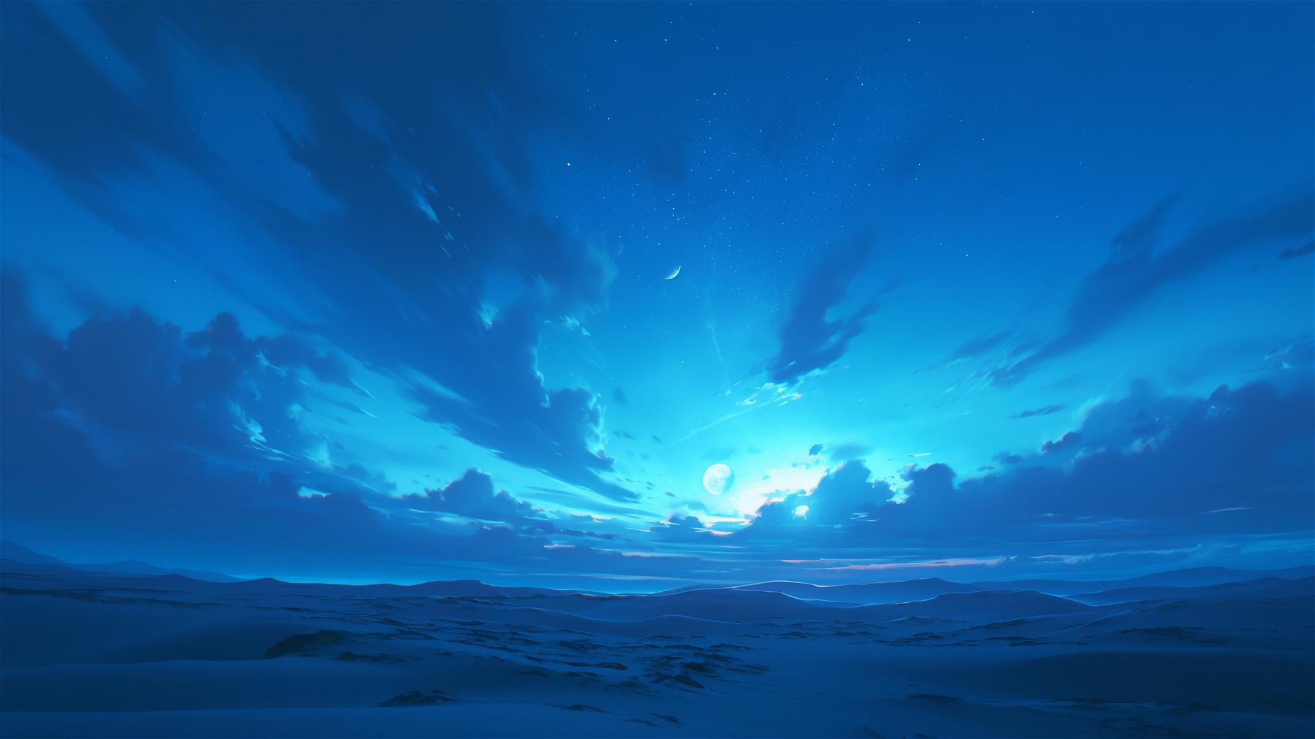 Black sand desert blending with sky at night