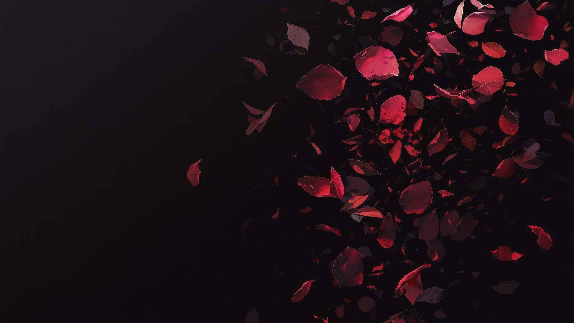 Faint dark burgundy rose petal on pure black background