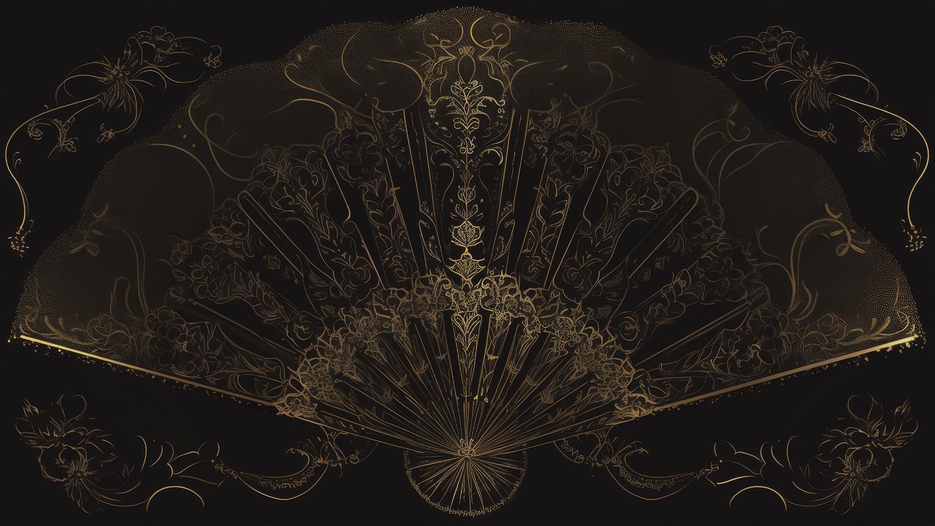 Delicate black lace fan on pure black background