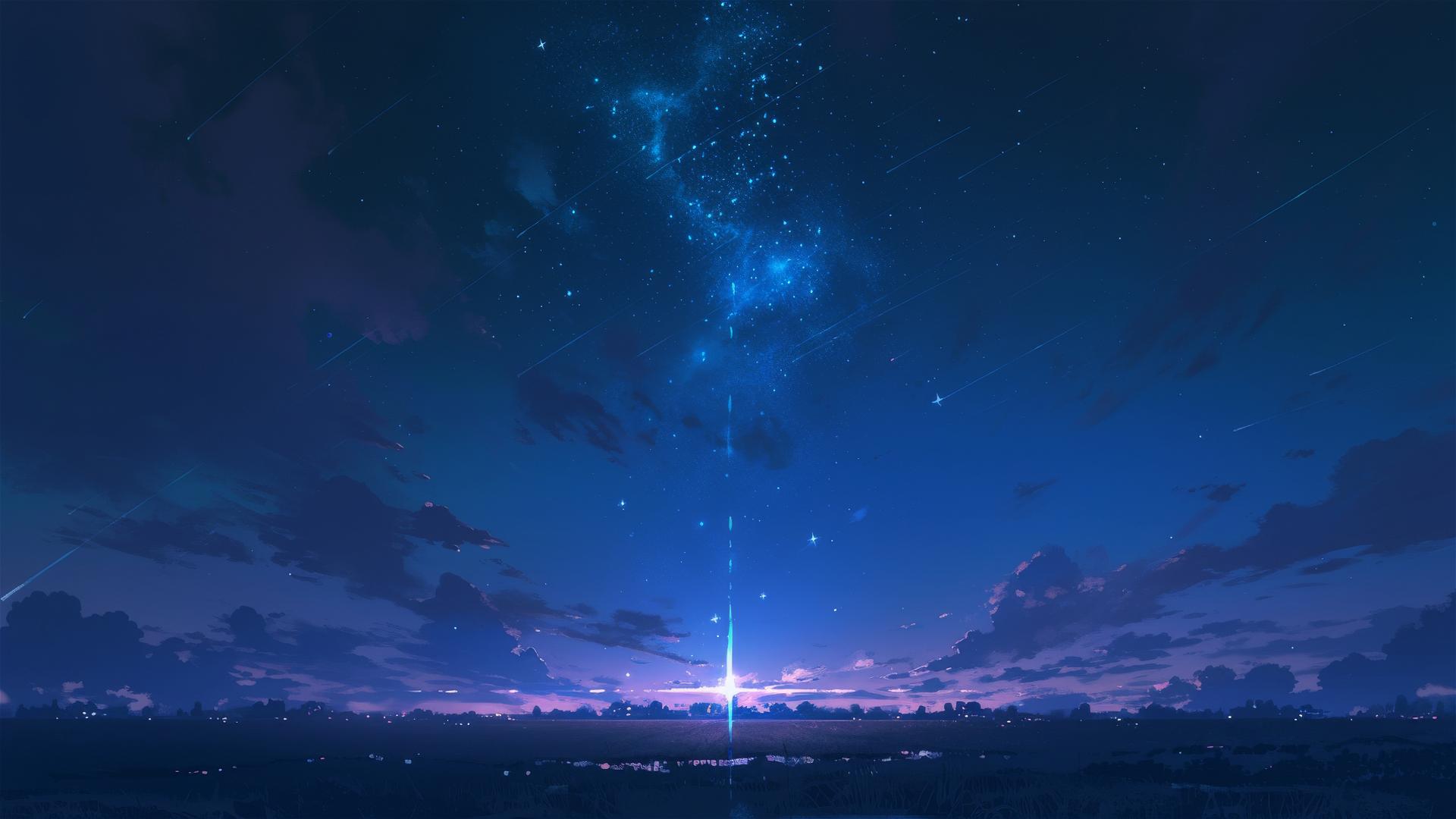 Solitary opal star in a dark velvet sky over a shadowed landscape