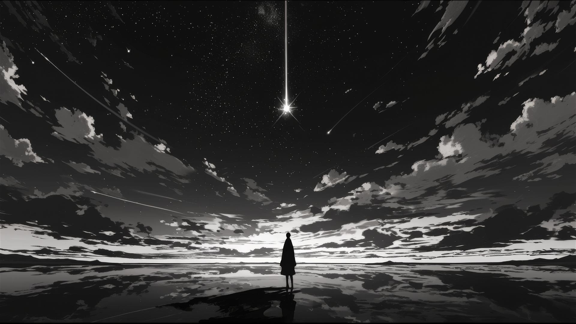 Silver comet streaking across a black sky