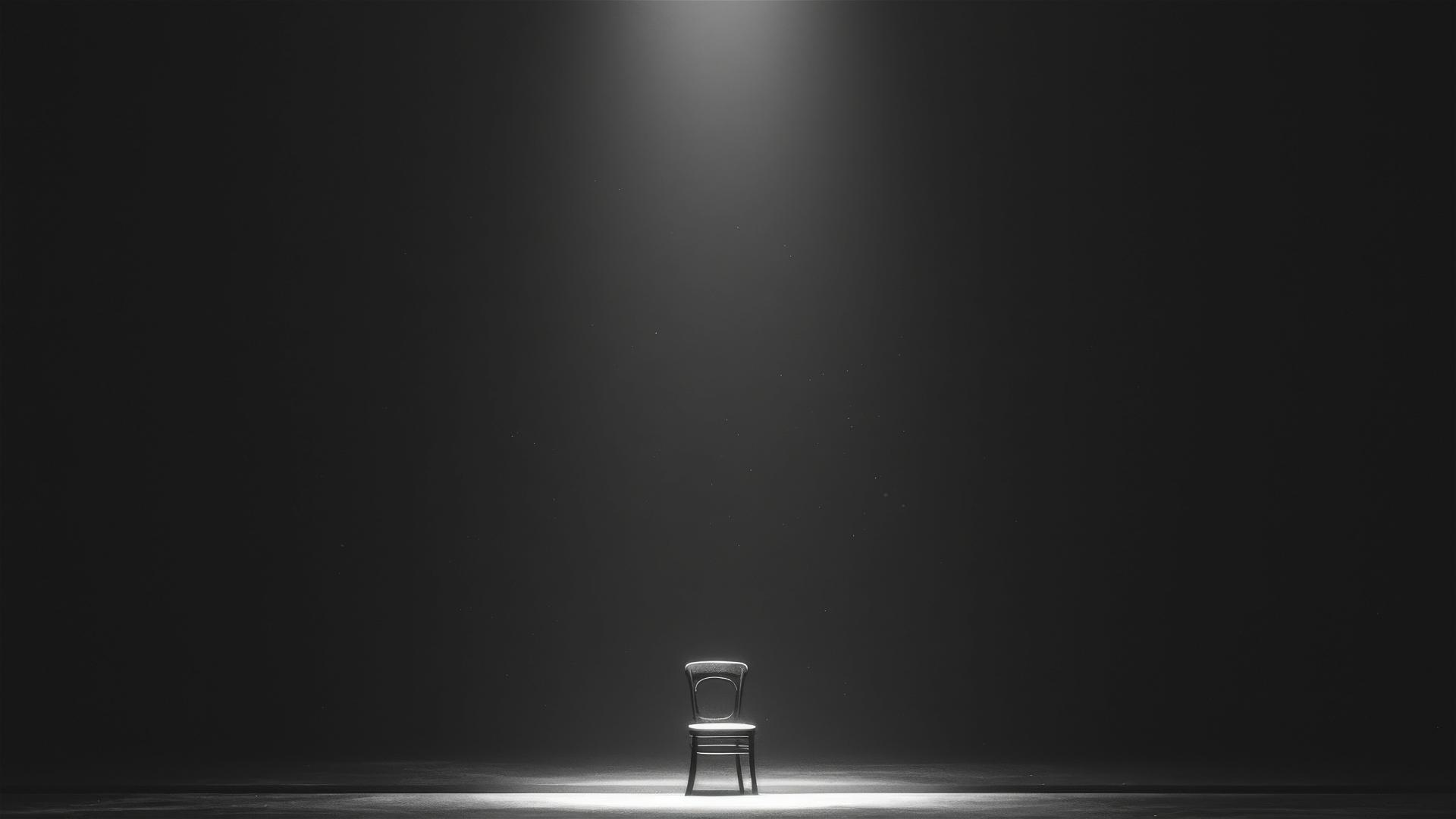 Dark empty stage with spotlight on chair