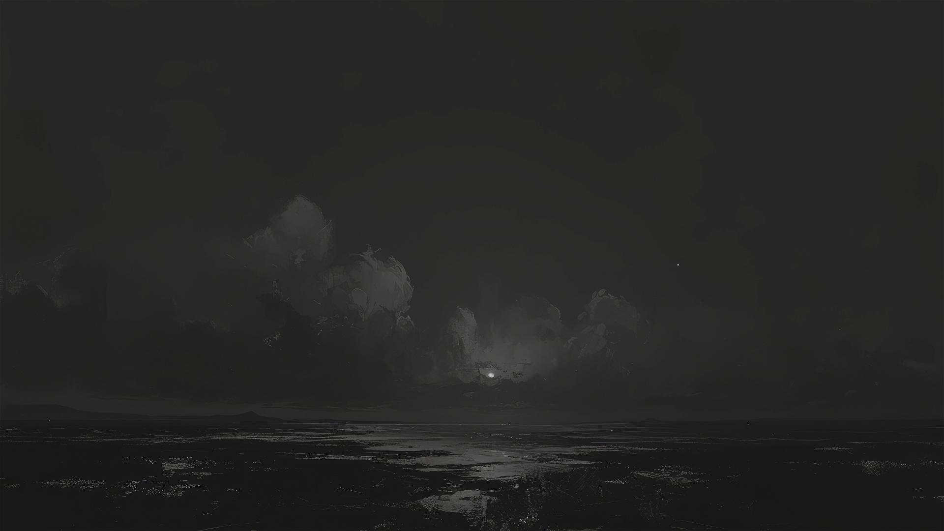 Aesthetic dark ink-black beach under a no-star night with waves whispering secrets