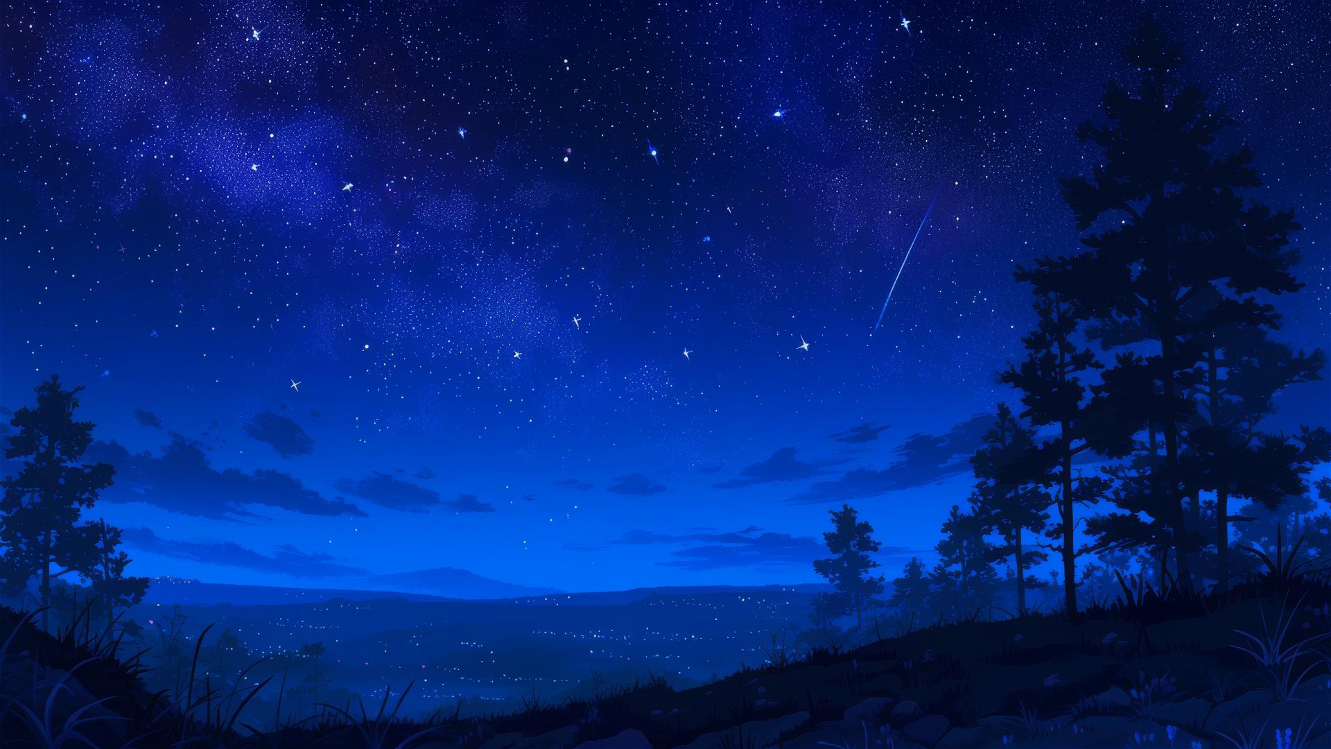 Silhouettes of petrified trees under starlit sky