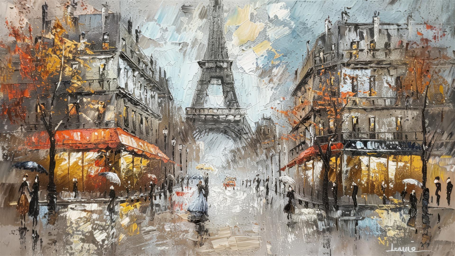 Oil painting featuring the nostalgic beauty and elegance of Paris