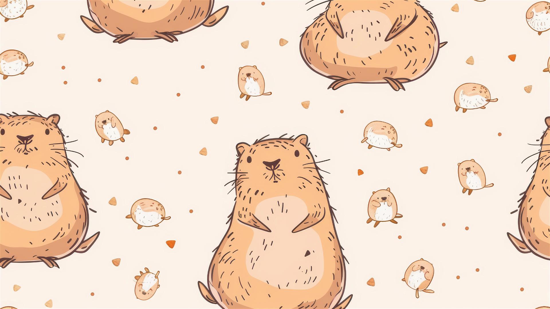 Seamless pattern featuring cute doodle capybaras