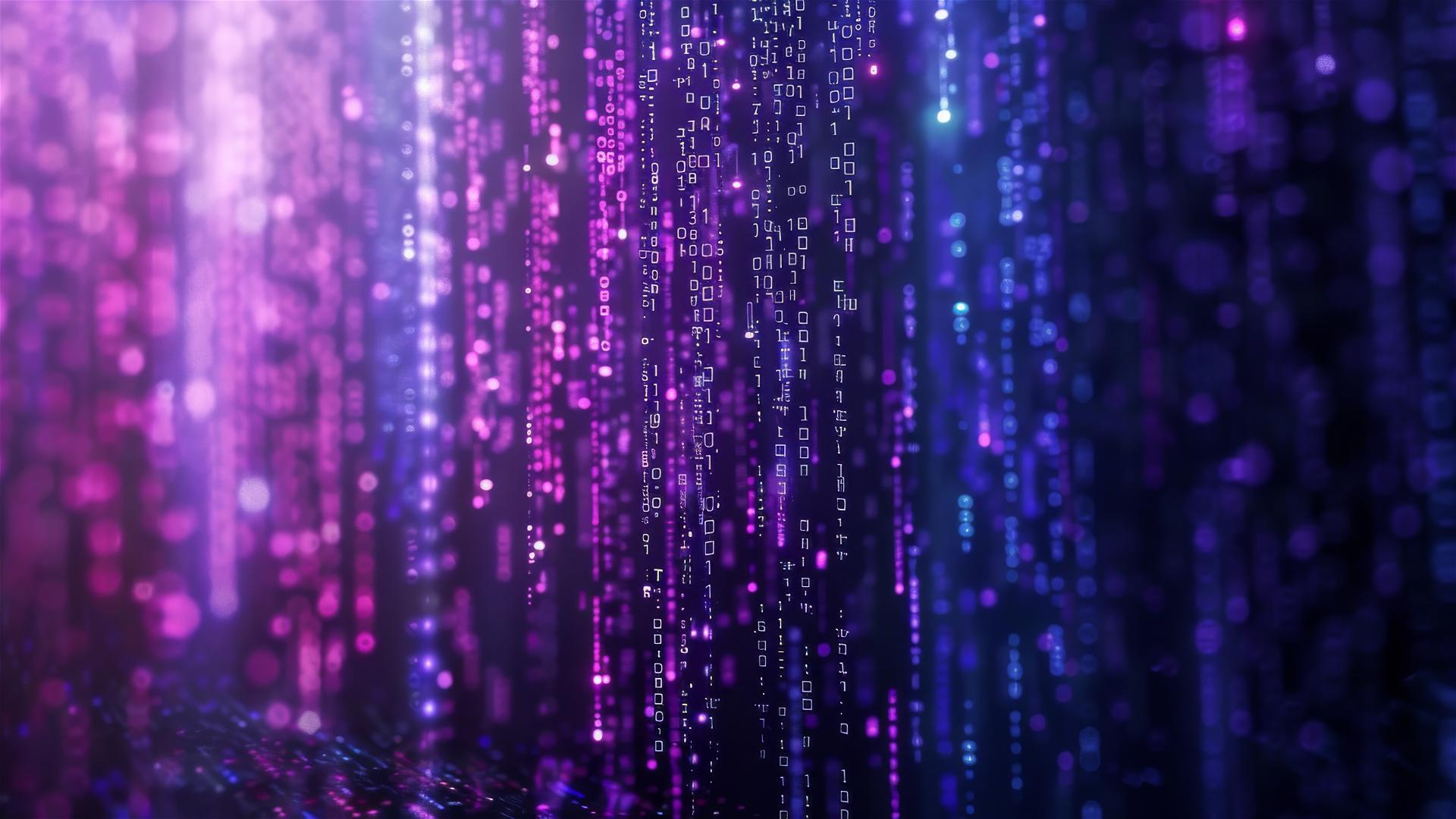 Matrix-themed numerical stream in purples and blues