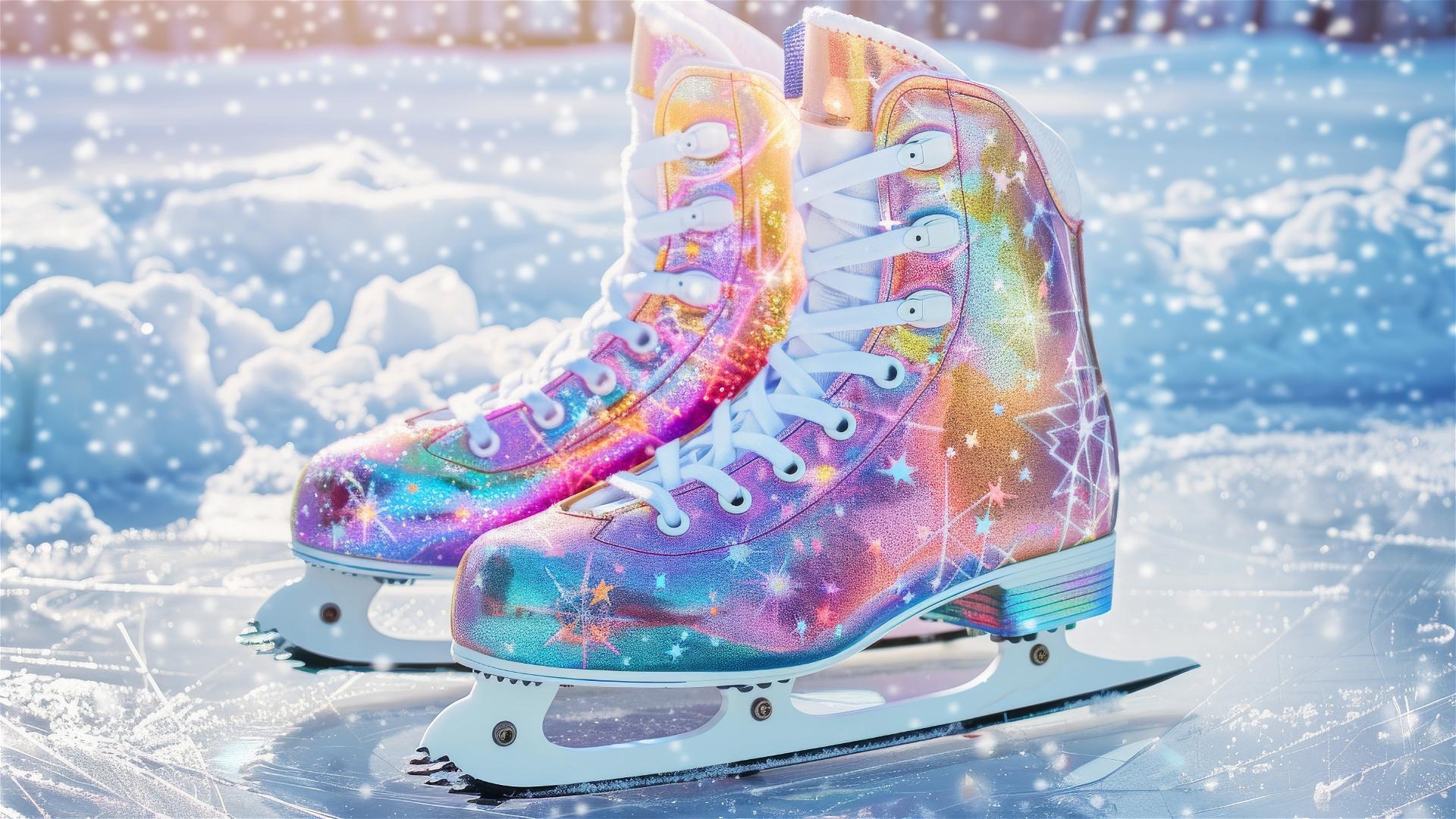 Ice skates pattern with vivid glitter on transparent background