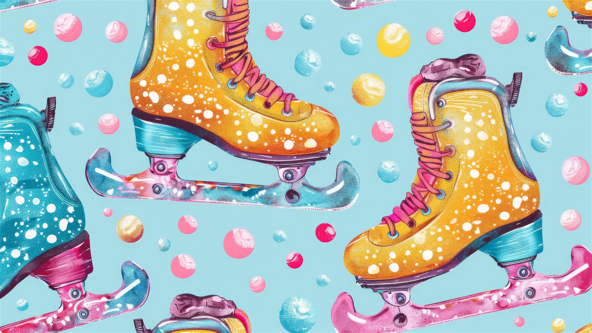 Ice skates pattern with vivid glitter colors on transparent background