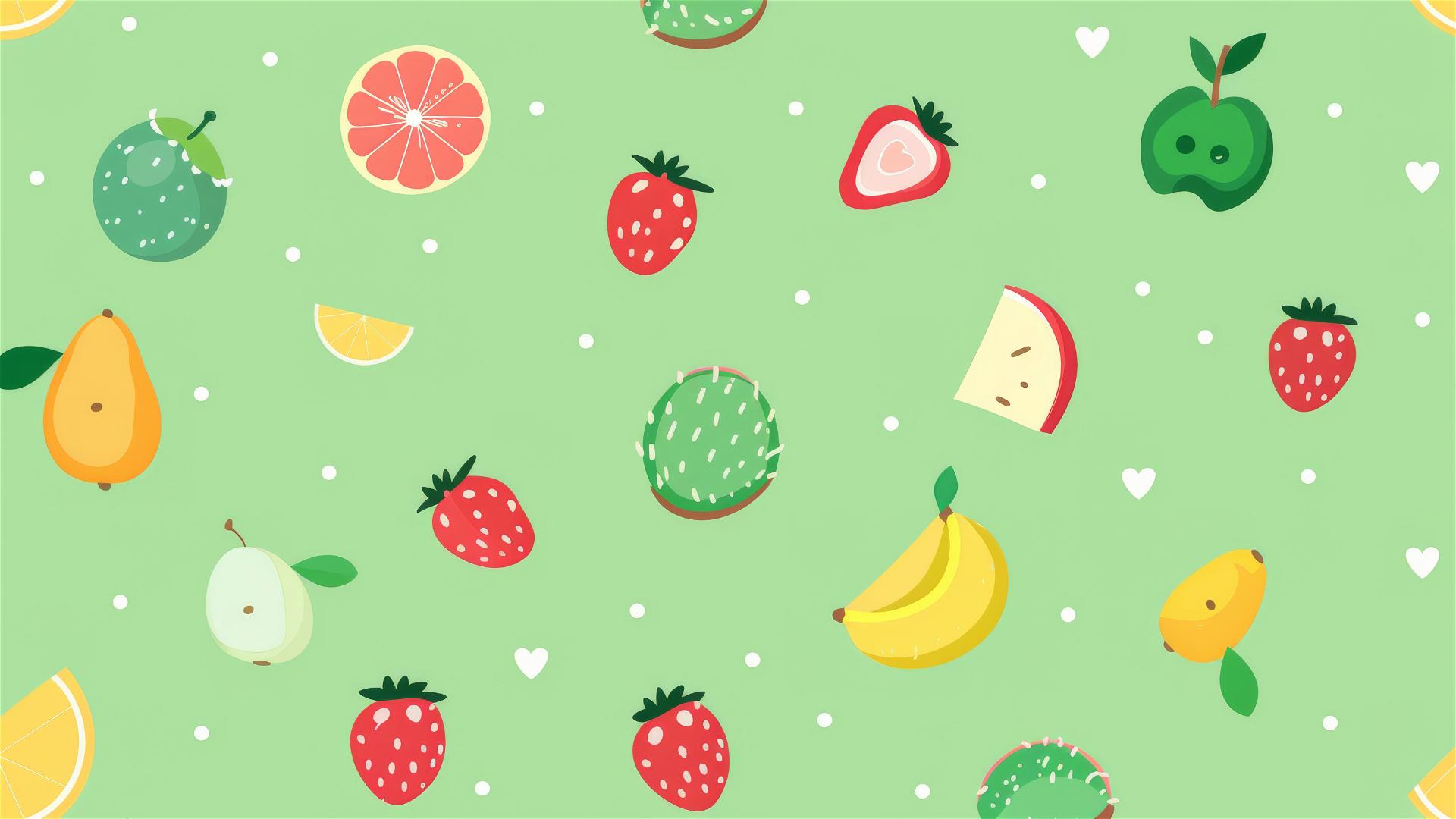 cute small icons on light green background