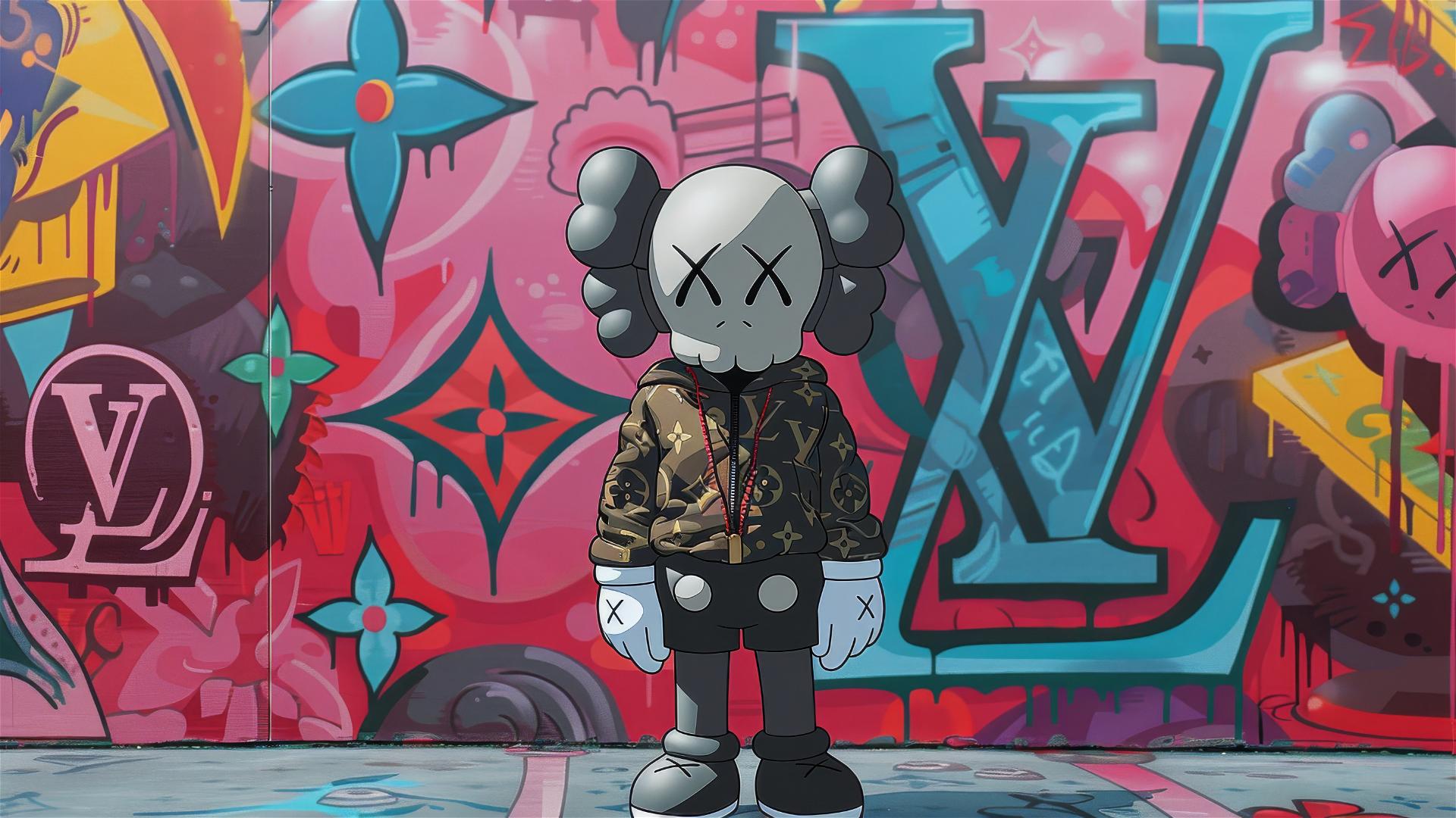 Cartoon 2D art with Louis Vuitton Kaws companion