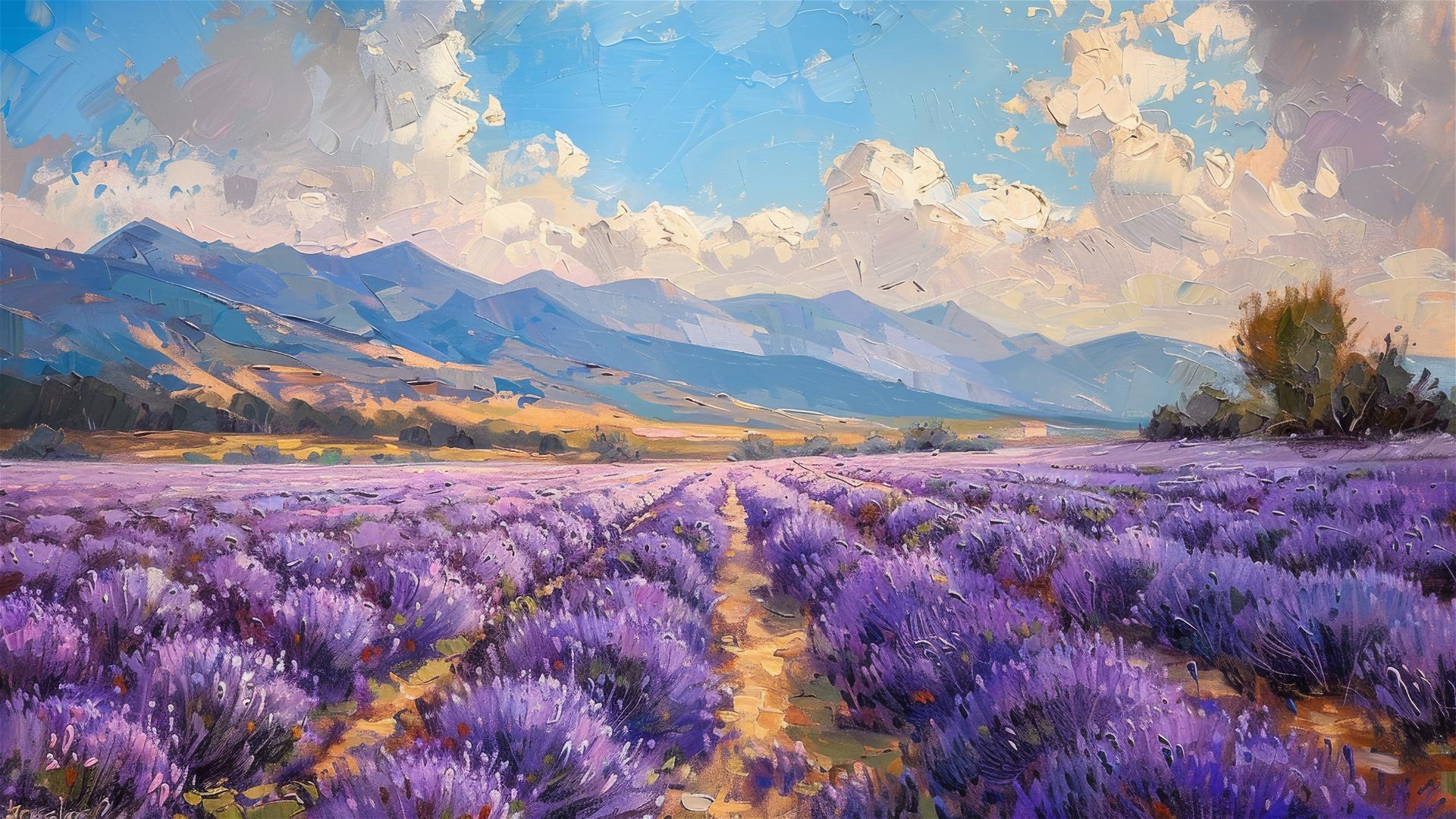 Lavender field in the style of Impressionism