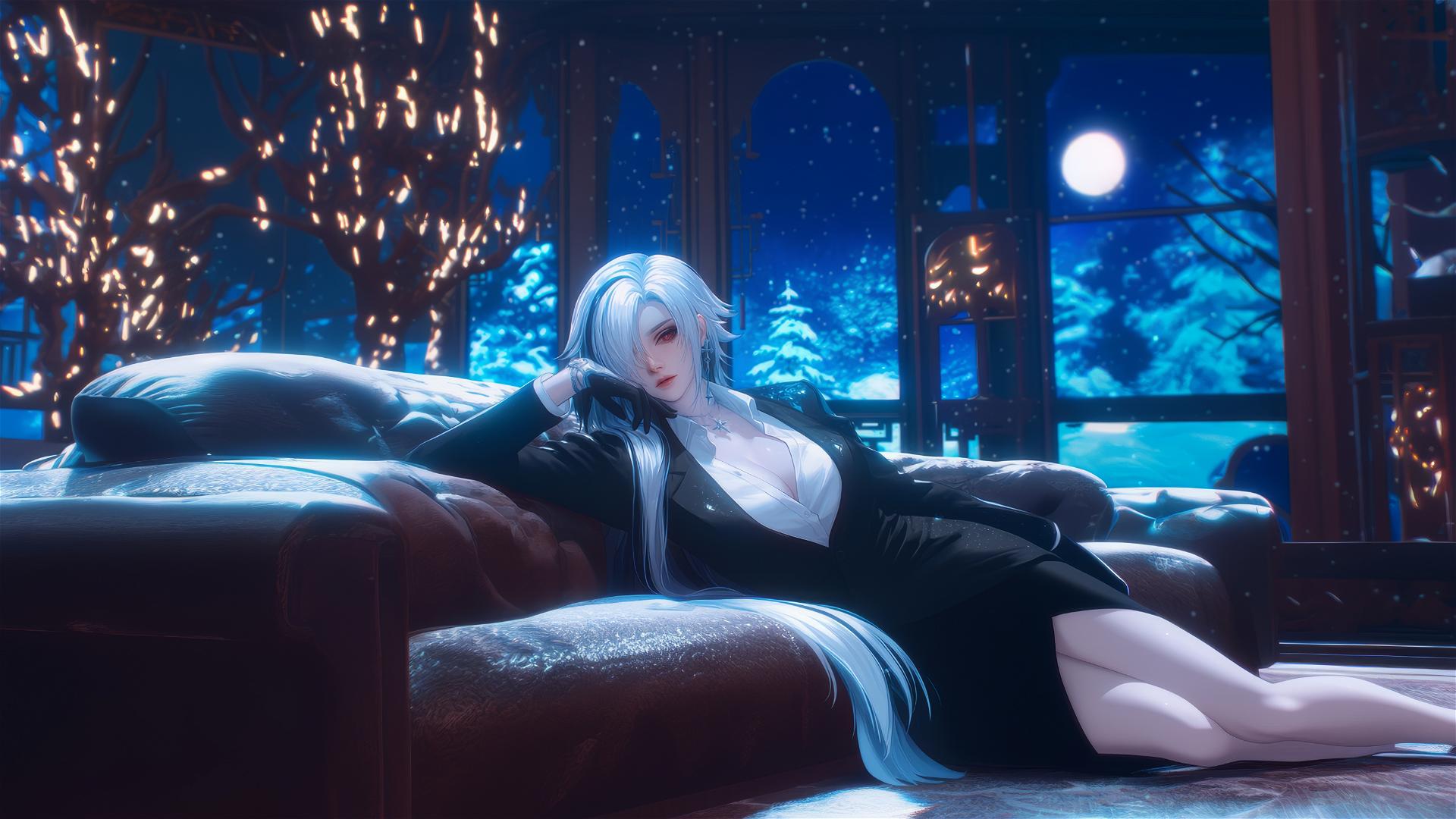 4K HD Обои: Арлекино отдыхает в лунном свете в гостиничном номере