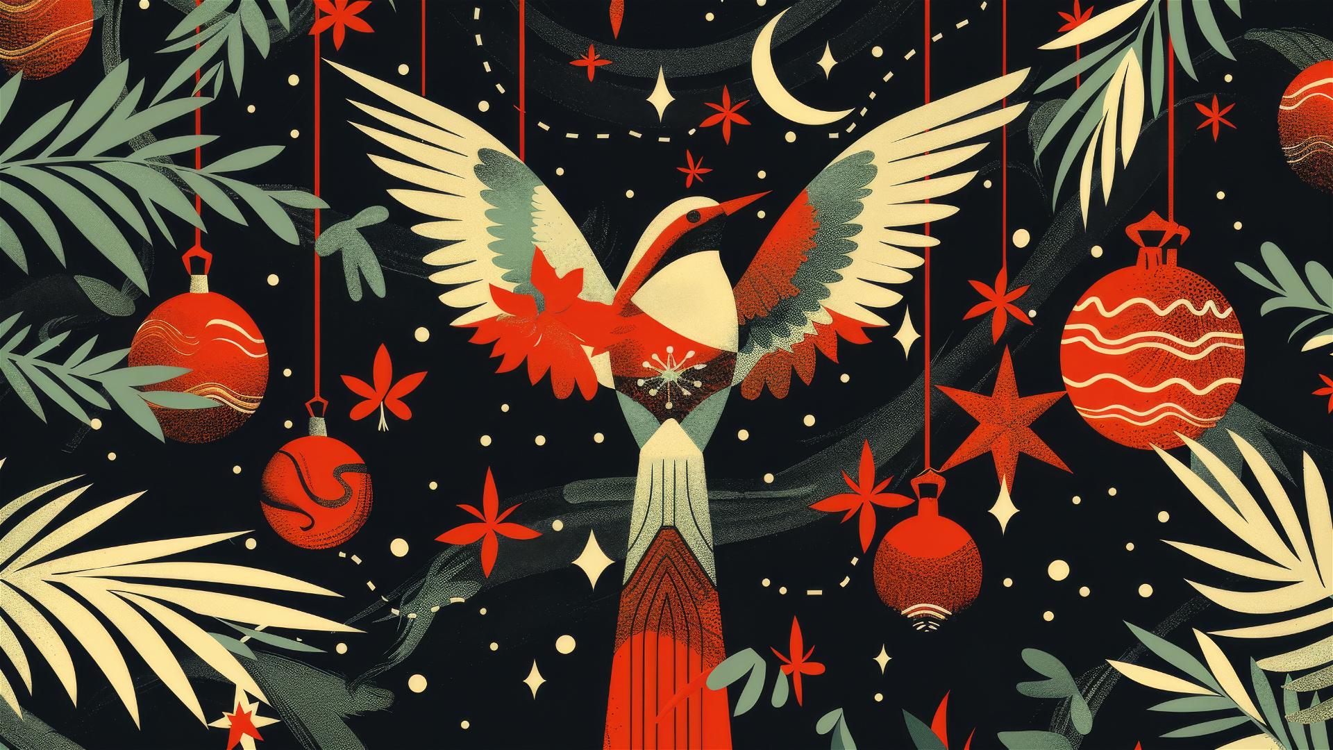 Art Deco style Christmas poster with festive elements
