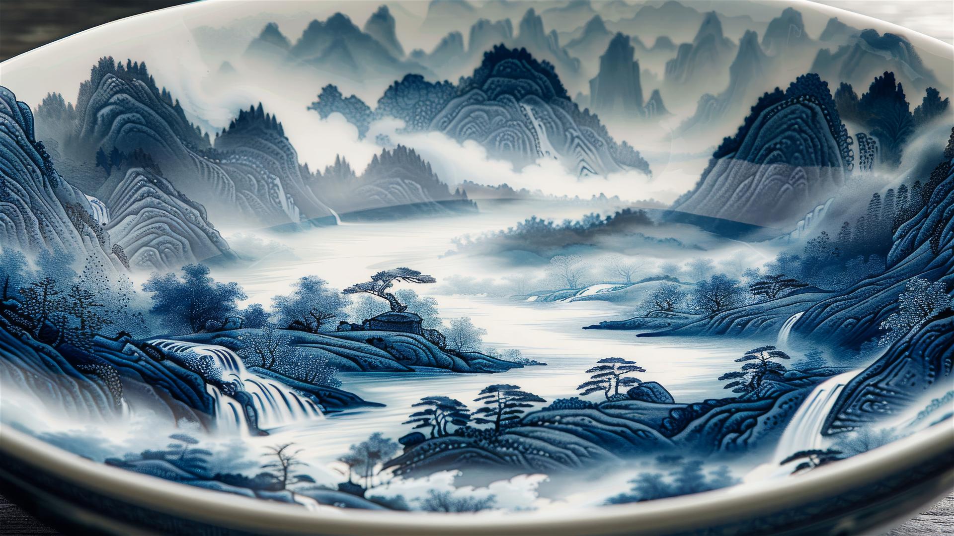 Traditional blue and white Chinese porcelain with intricate patterns