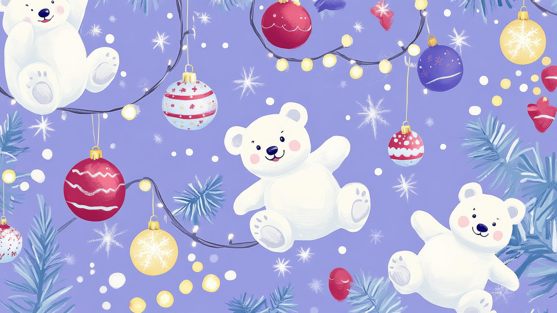 cute Christmas wallpaper preppy with cheerful polar bears and ornaments