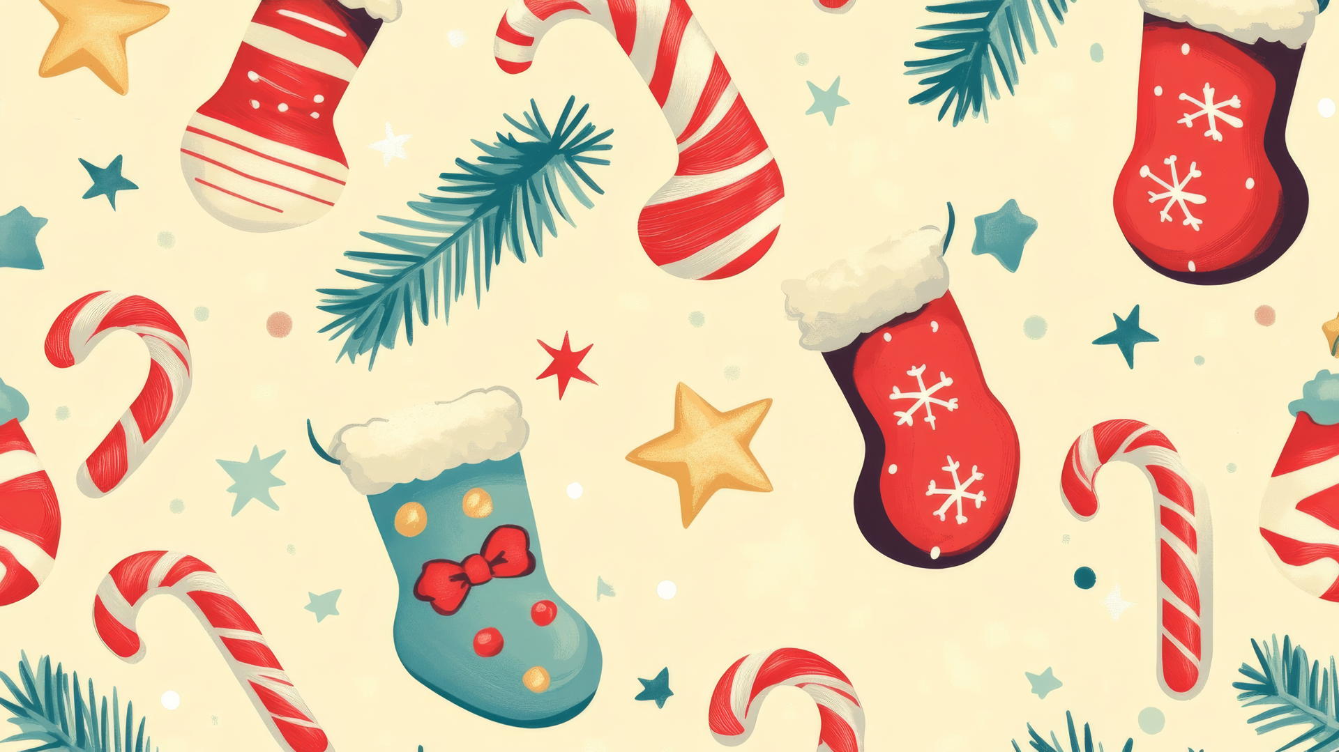 cute Christmas wallpaper preppy with candy canes, stockings, and stars