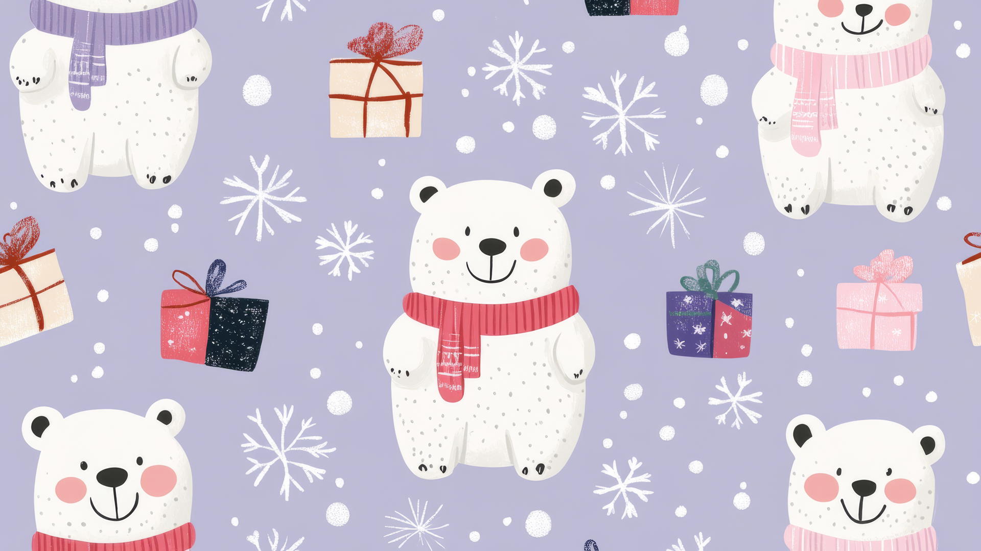 Cute Christmas preppy wallpaper with polar bears and snowflakes