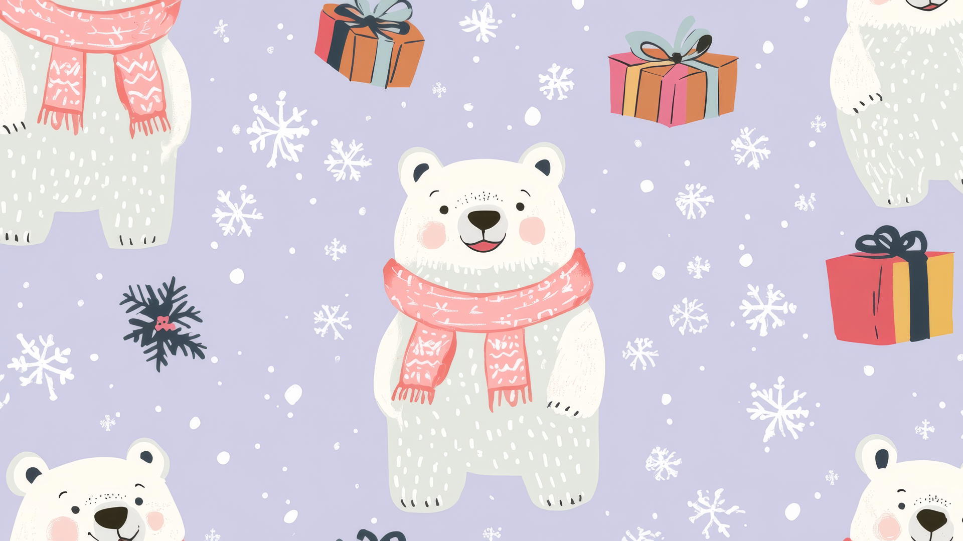 Cute Christmas wallpaper preppy with polar bears & presents