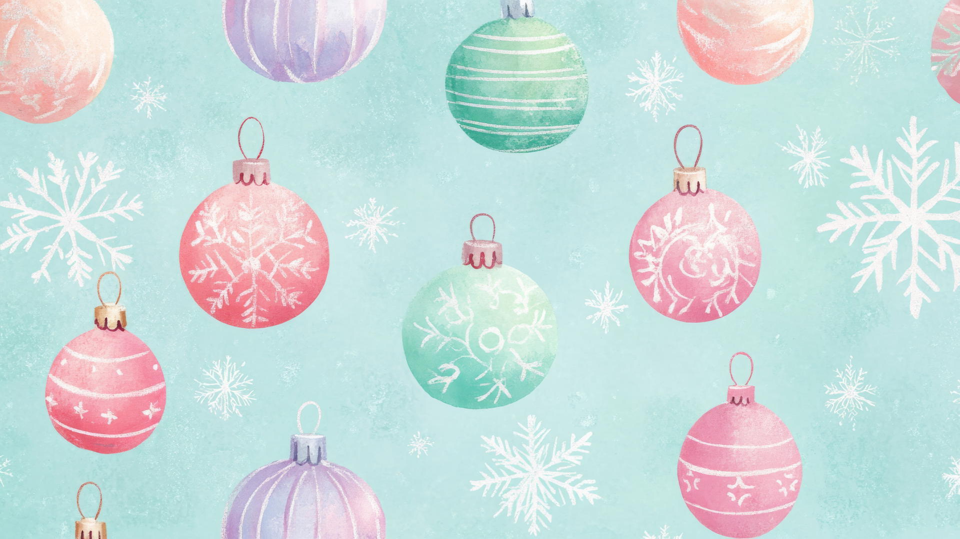 preppy wallpaper christmas with vintage-style ornaments in pastel colors