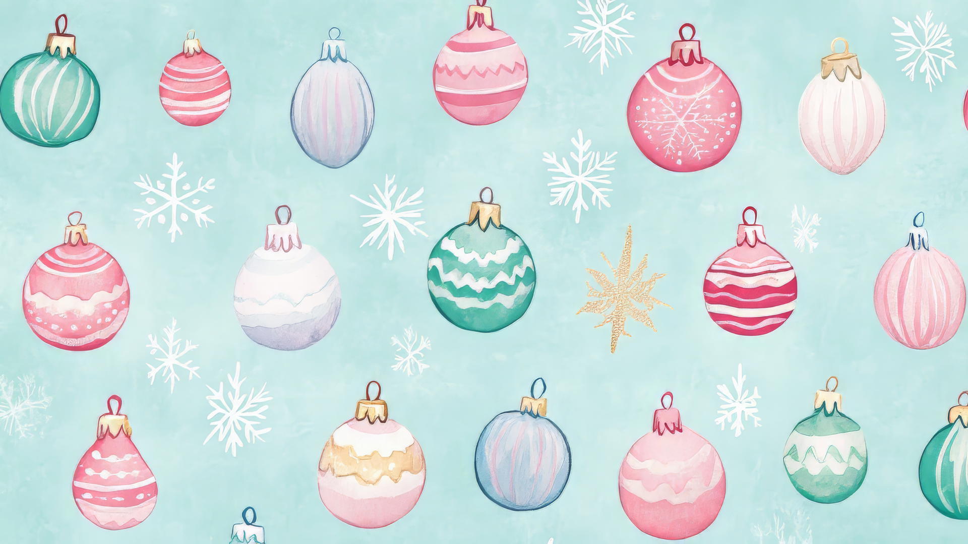 preppy wallpaper christmas with vintage Christmas ornaments in pastel colors