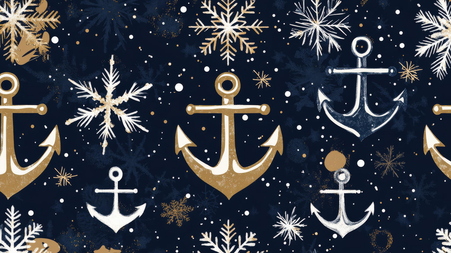 christmas wallpaper preppy with navy anchors and white snowflakes on a gold background
