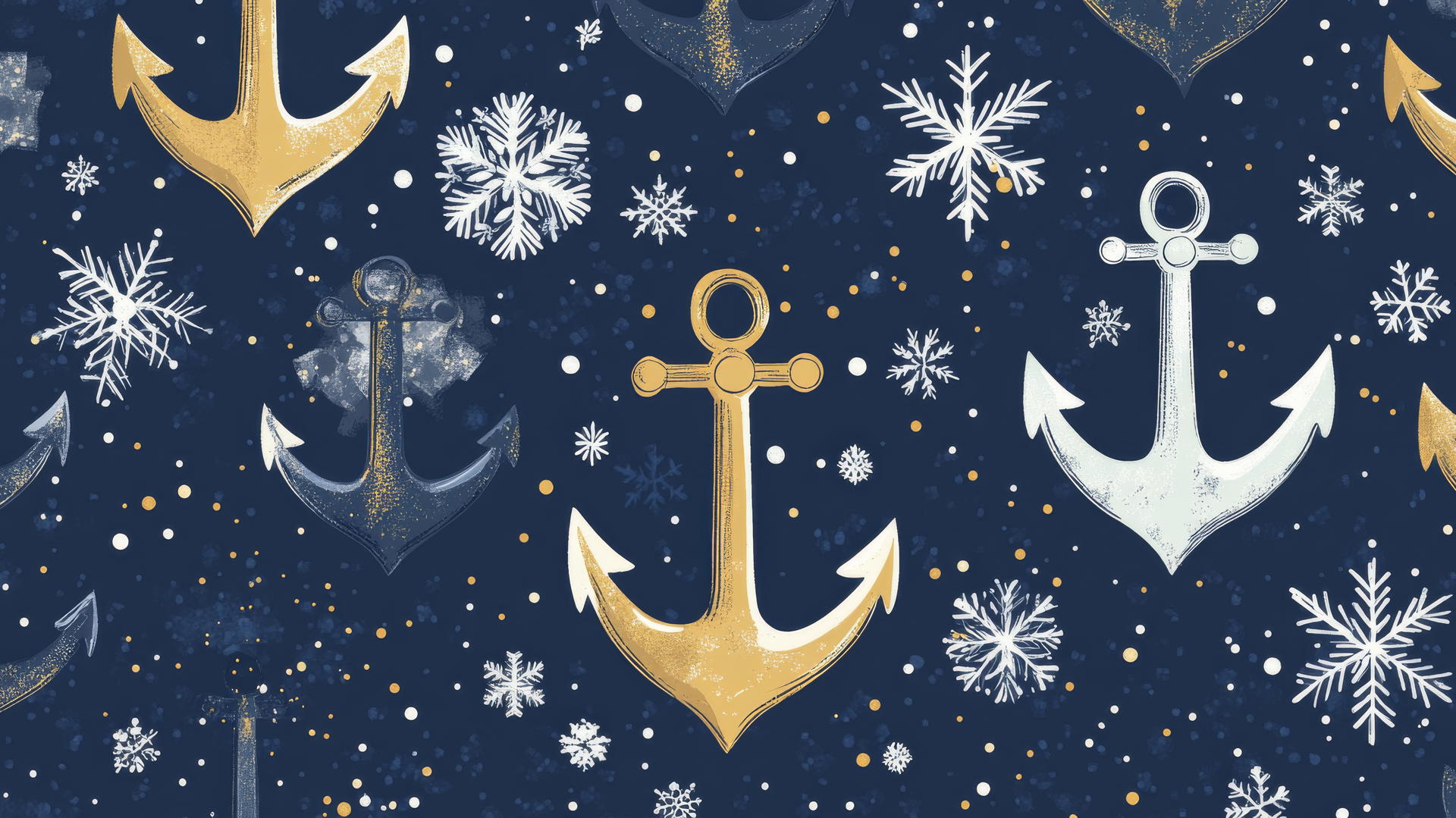christmas wallpaper preppy with anchors and snowflakes in navy blue, white, and gold