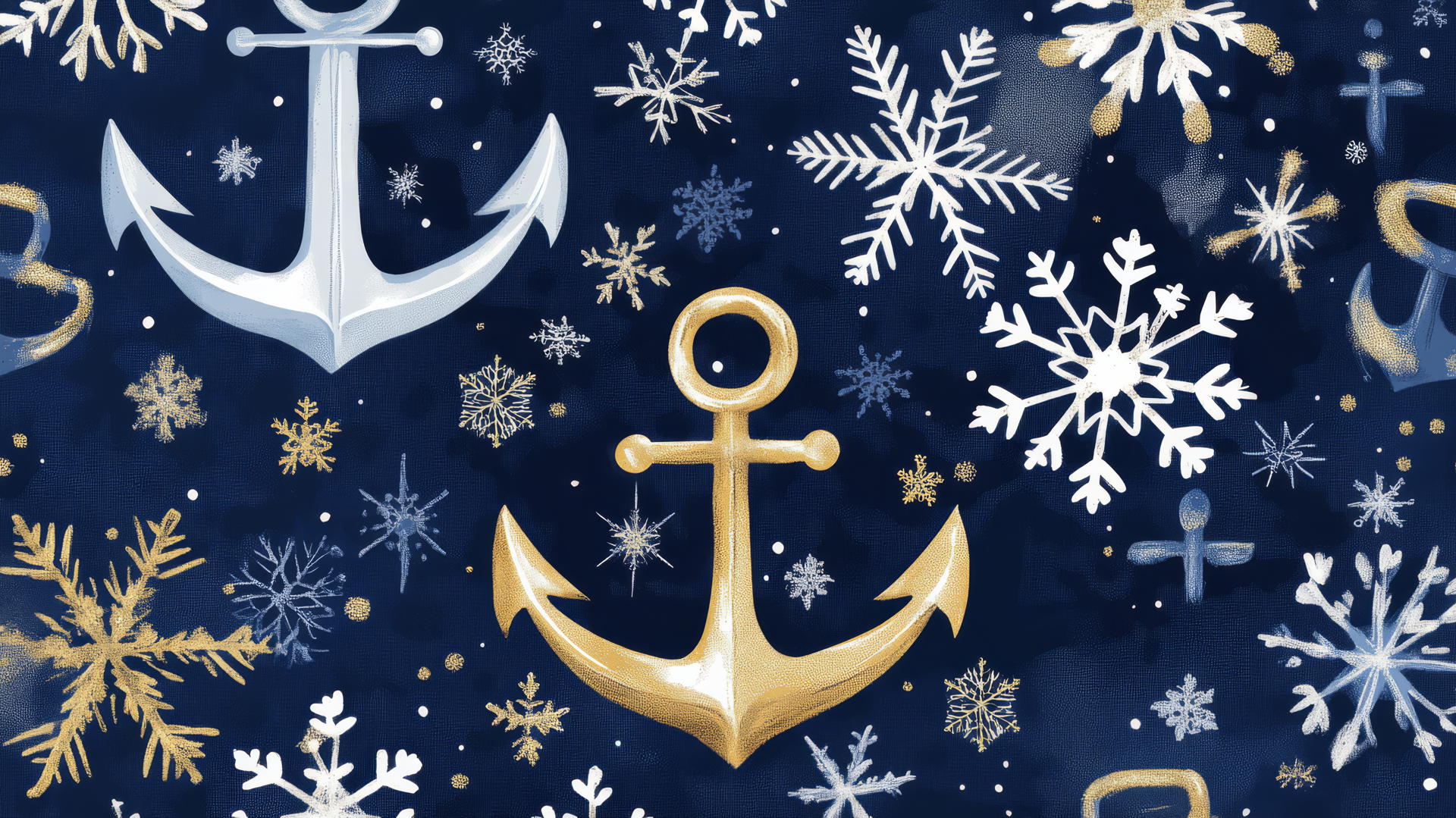 christmas wallpaper preppy pattern with anchors and snowflakes in navy blue, white, and gold