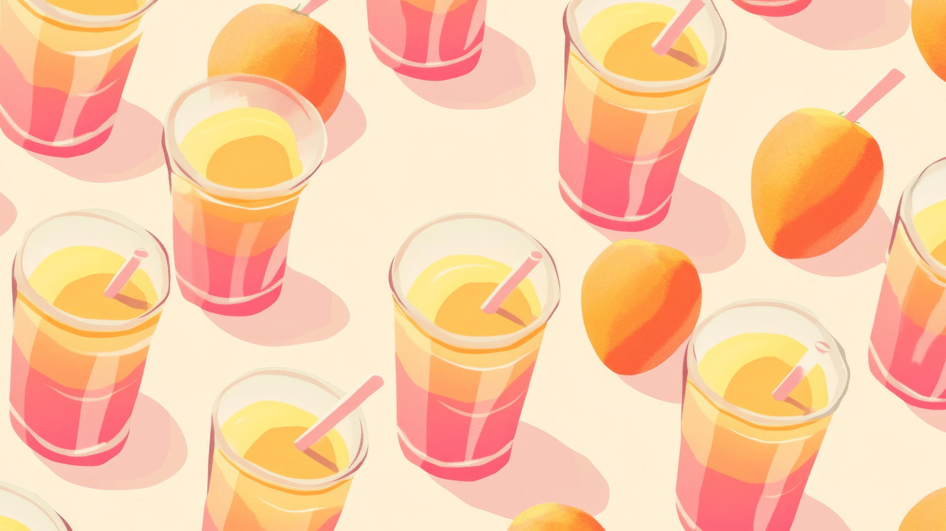 preppy wallpaper featuring an 8-bit pixel art pattern of orange and pink peach juice with glass outlines