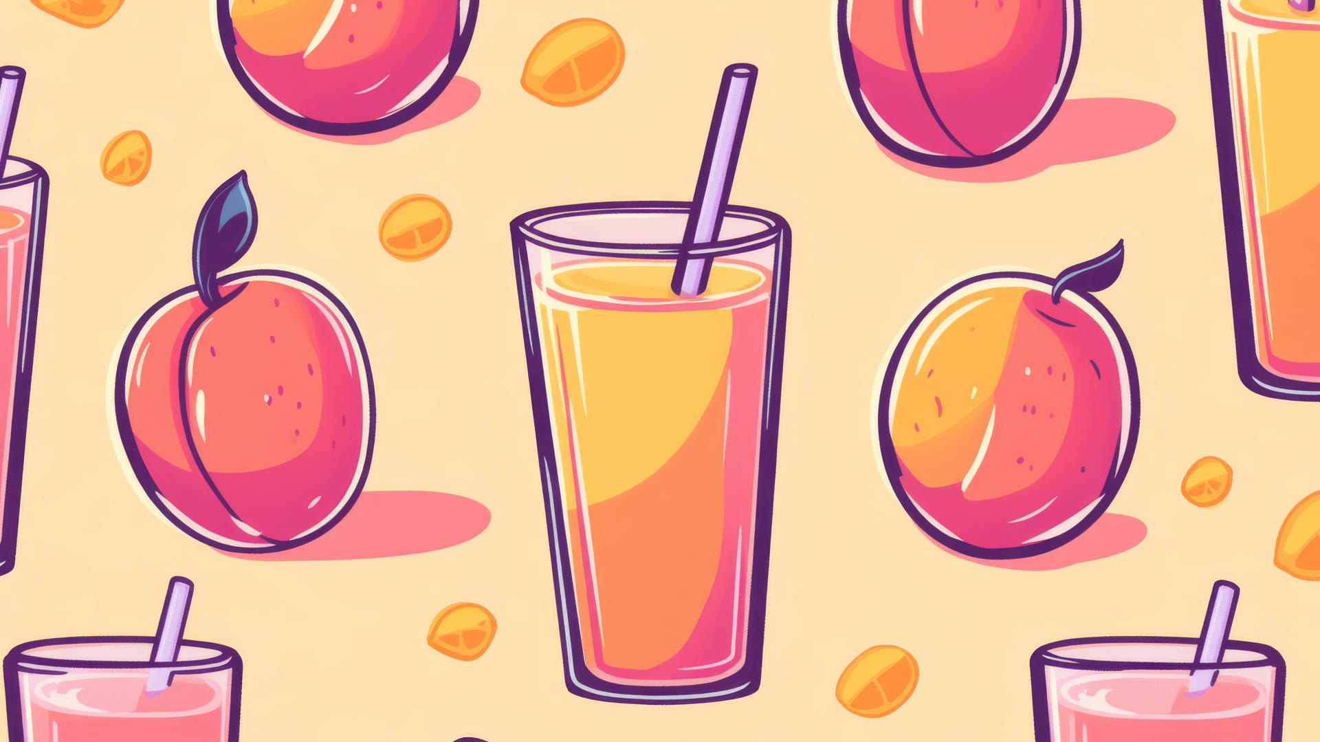 preppy wallpaper with 8-bit pixel art of orange and pink peach juice glasses