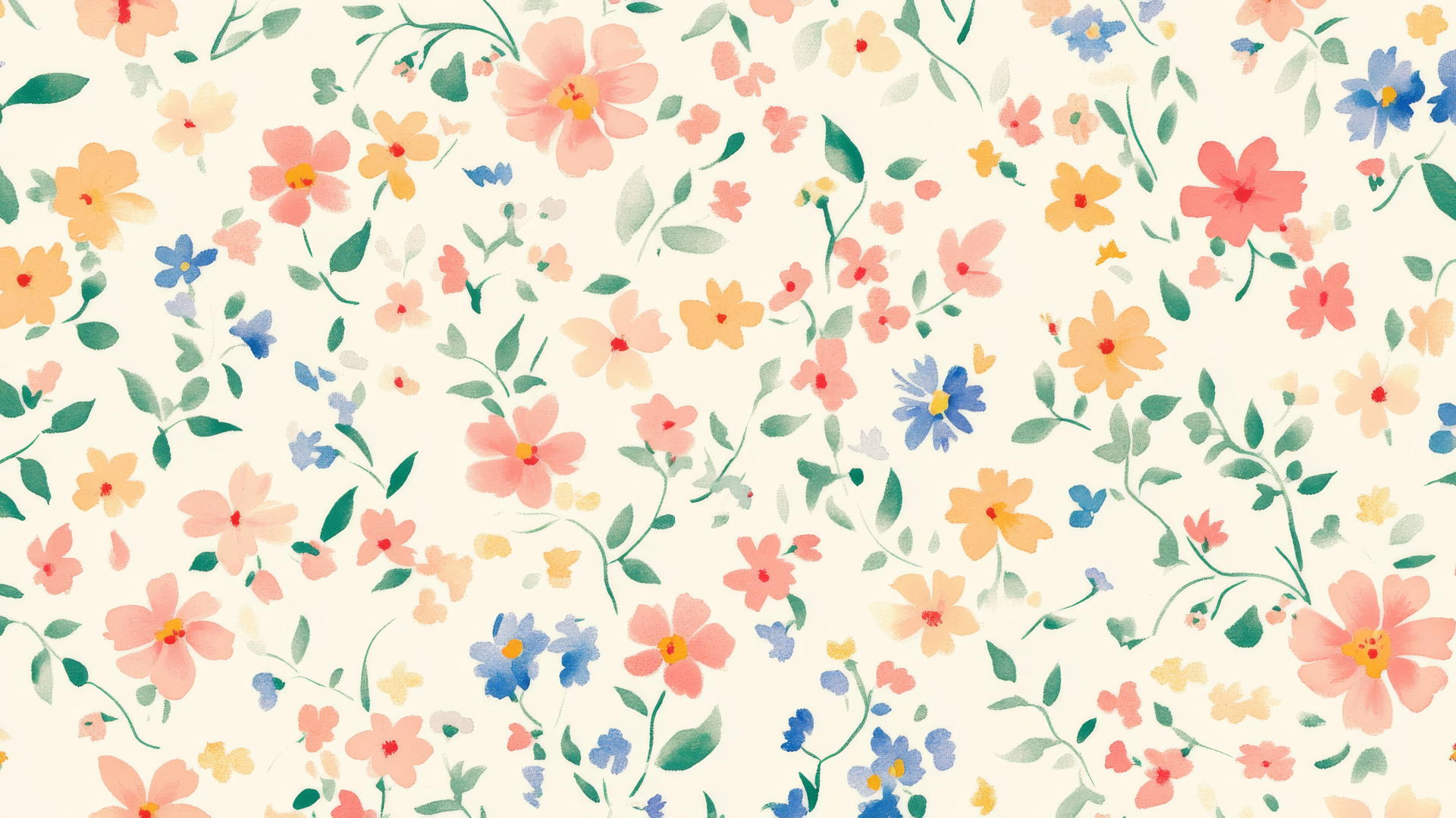 preppy wallpaper with pastel watercolor flowers on cream background