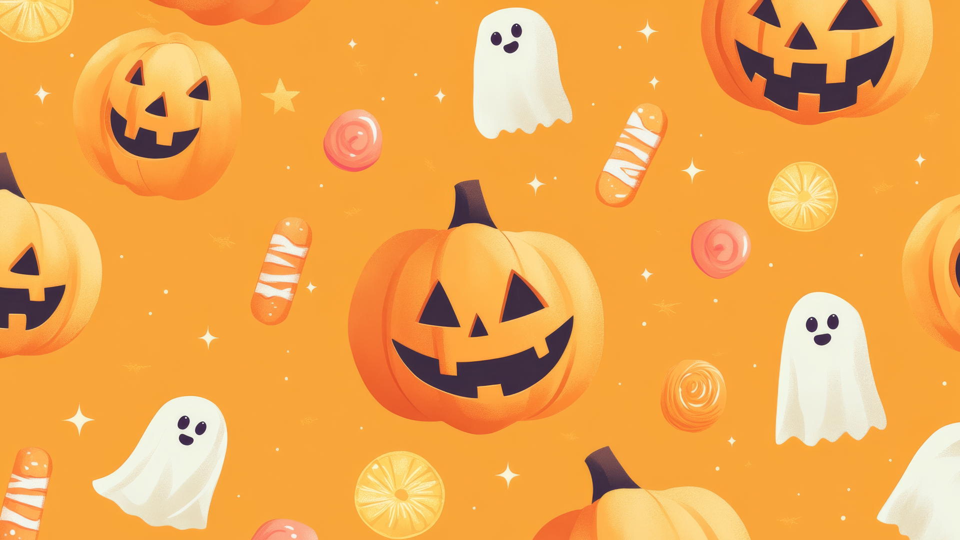 halloween wallpaper preppy with retro jack-o'-lanterns, ghosts, and candy