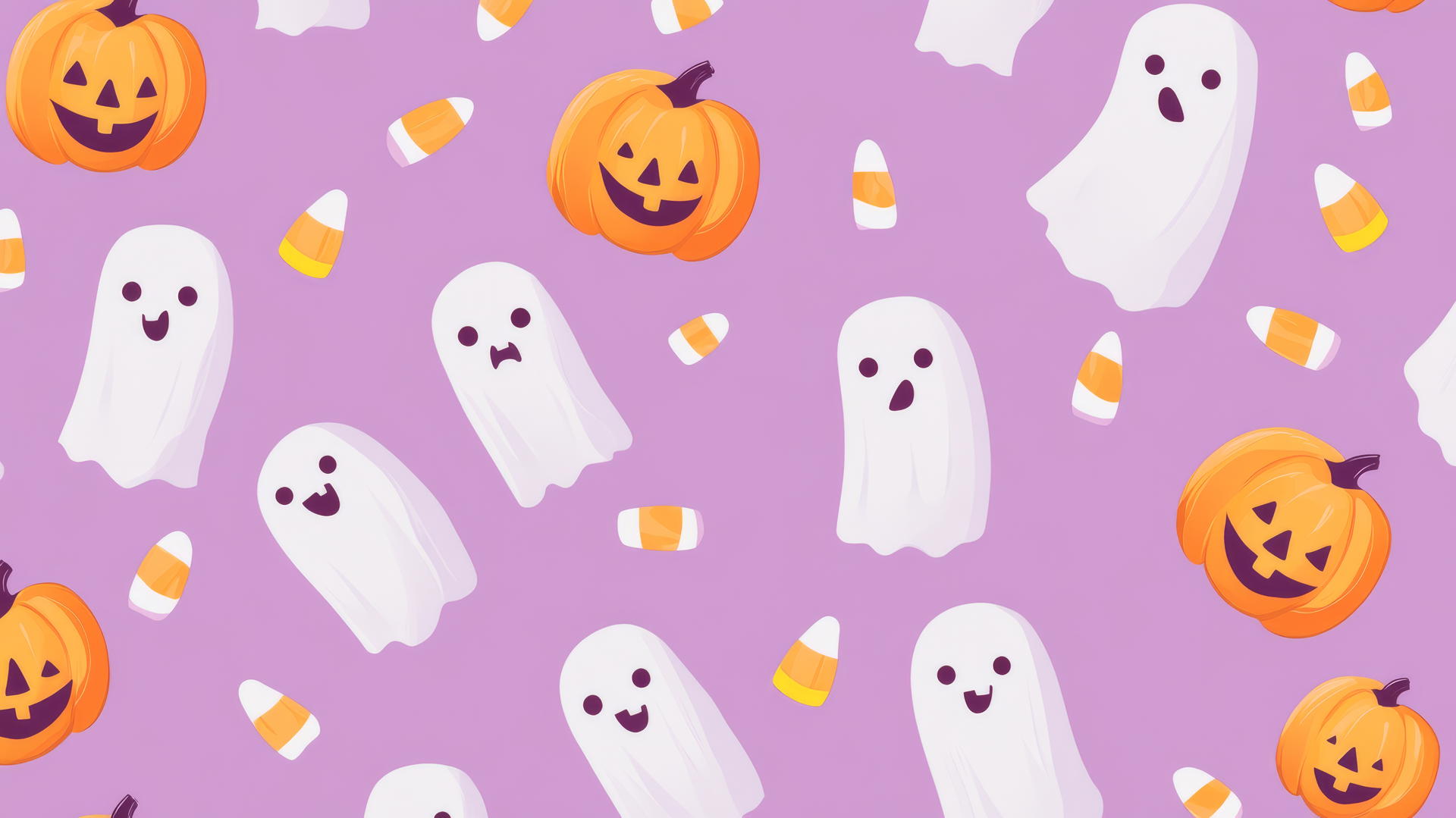 preppy wallpaper Halloween with cute ghosts, pumpkins, and candy corn