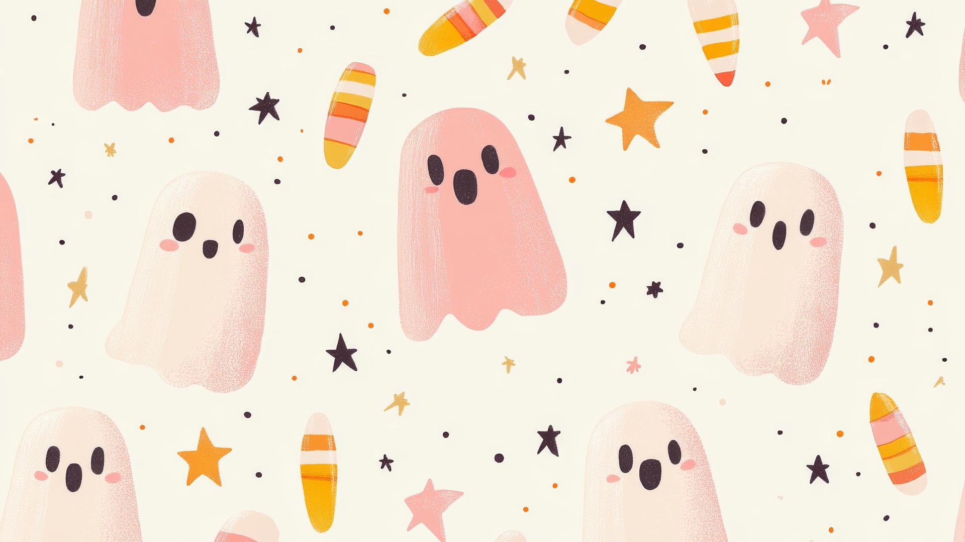 Preppy Halloween wallpaper with pink ghosts and candy corn