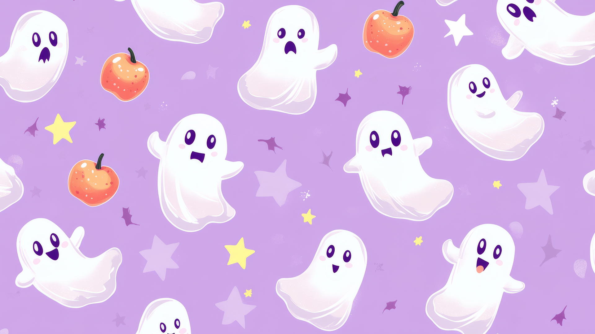 Preppy Halloween wallpaper with friendly ghosts and candy apples