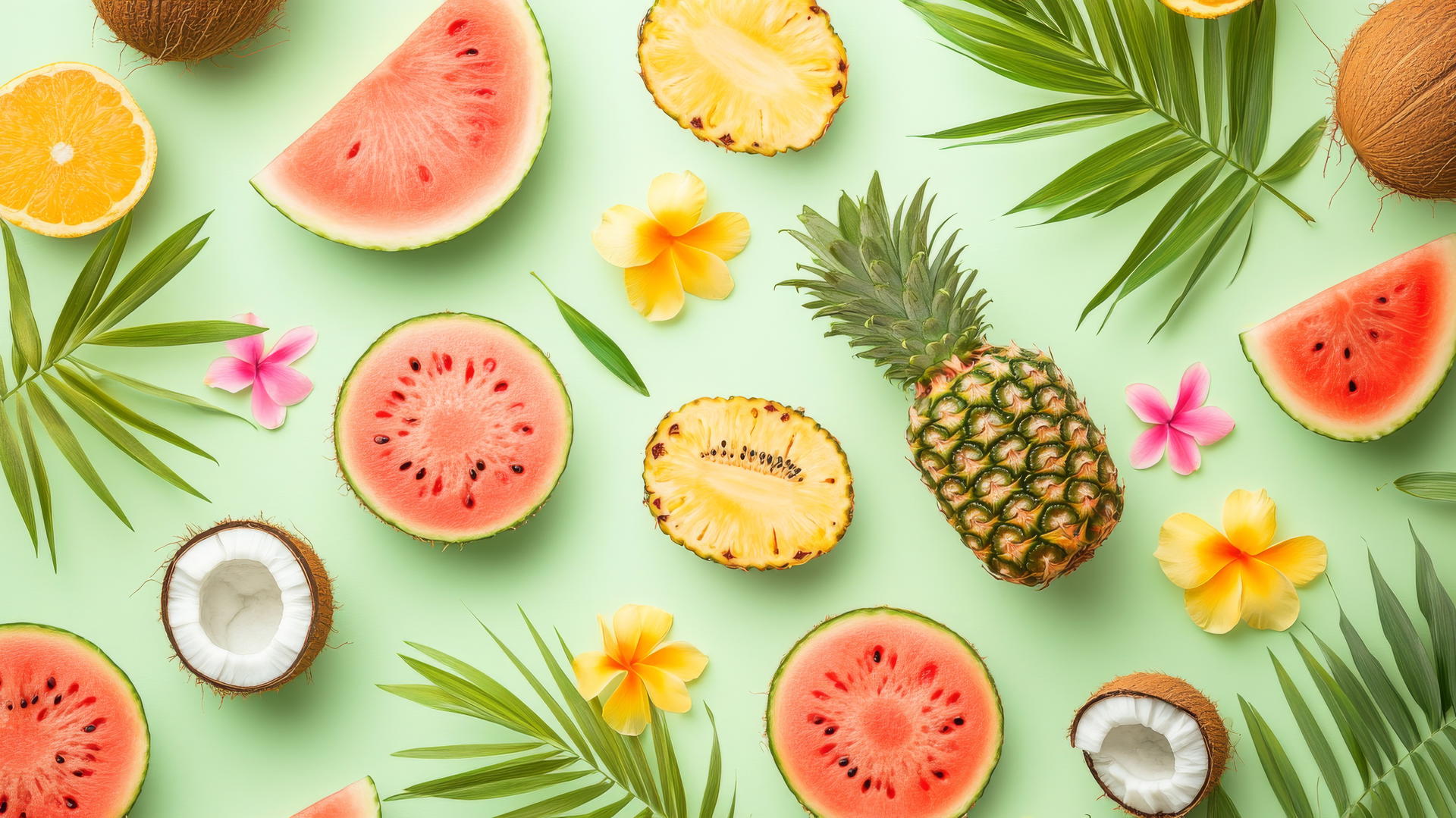 preppy summer wallpaper with pastel-colored tropical fruits