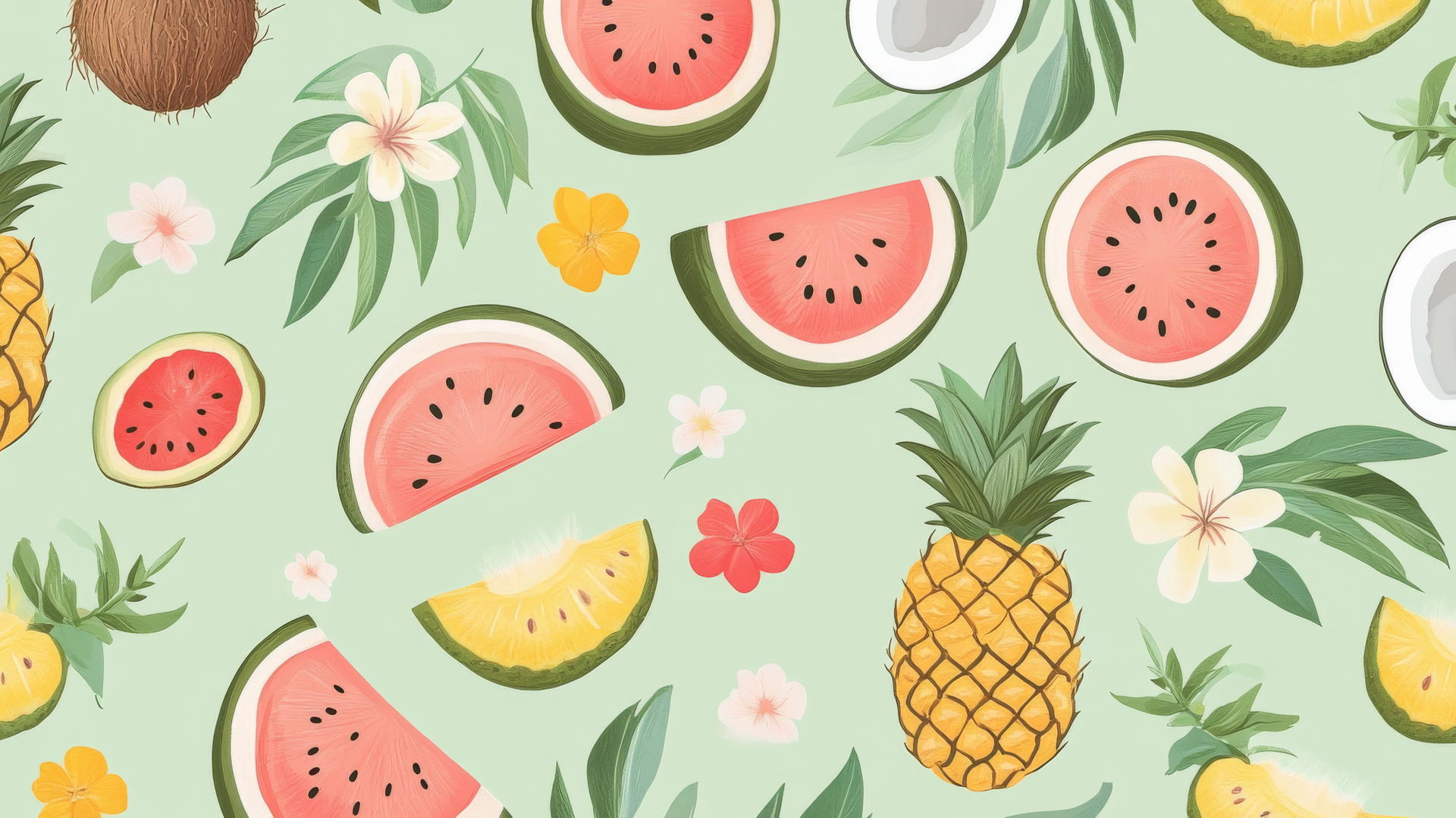 Preppy summer wallpaper with pastel tropical fruits