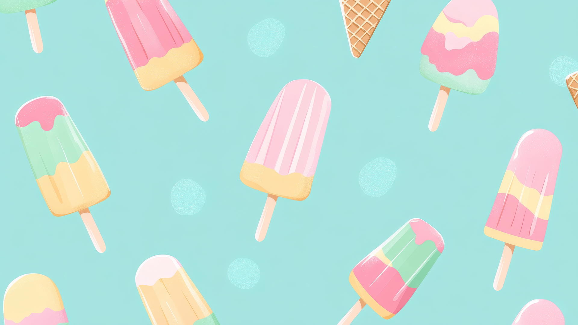 preppy summer wallpaper with cartoon ice cream cones and popsicles on light teal background