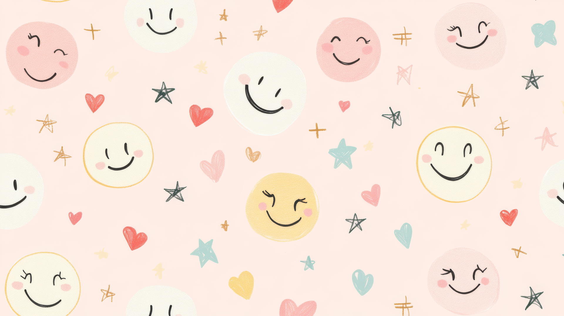 Preppy wallpaper smiley face with stars and hearts