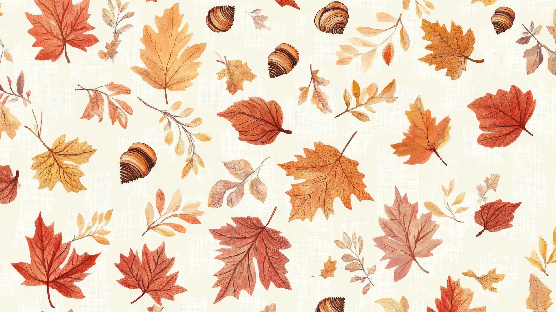 preppy fall wallpaper with pastel autumn leaves, acorns, and plaid elements
