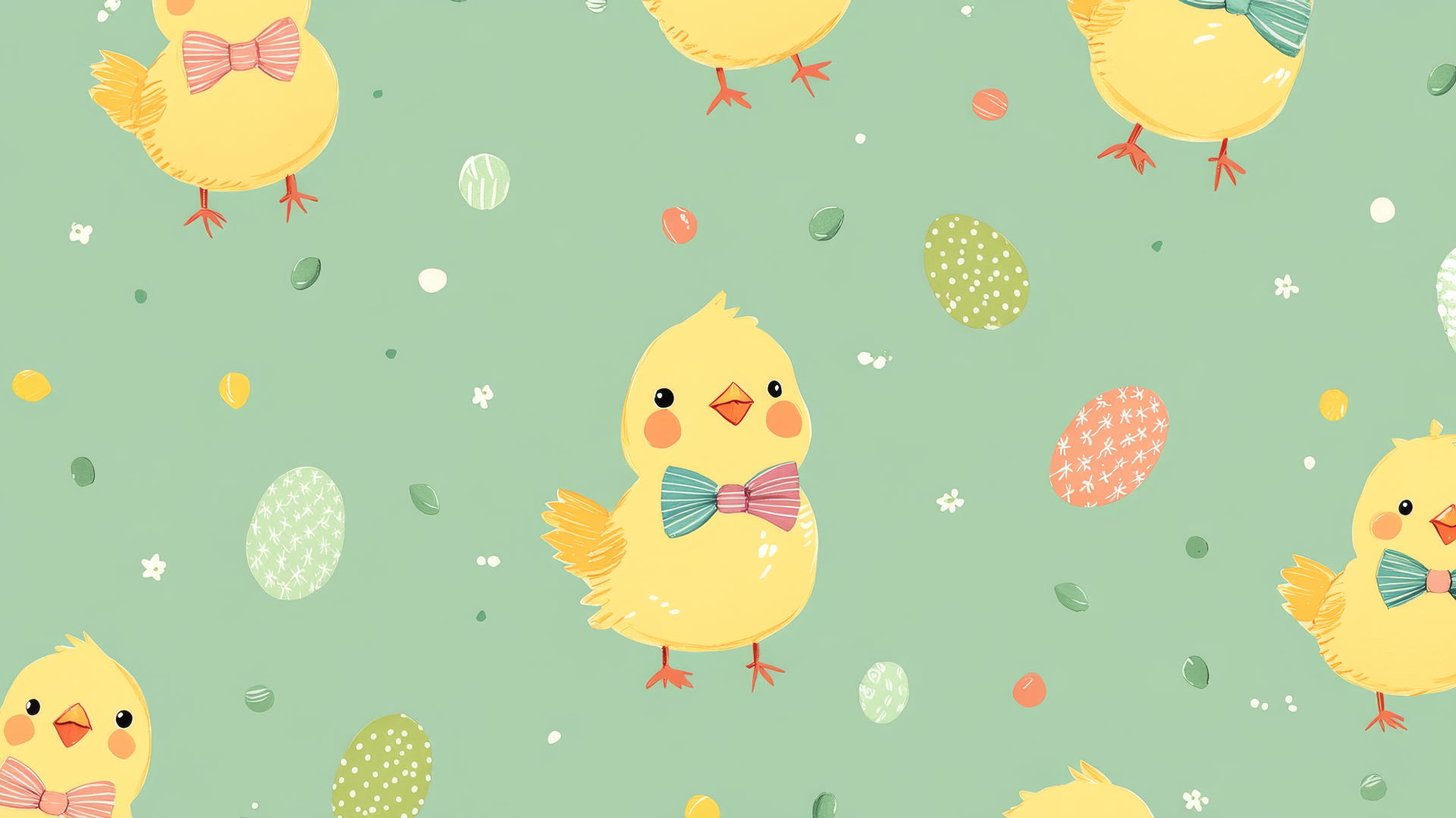 preppy easter wallpaper with chicks in bowties on pastel green background